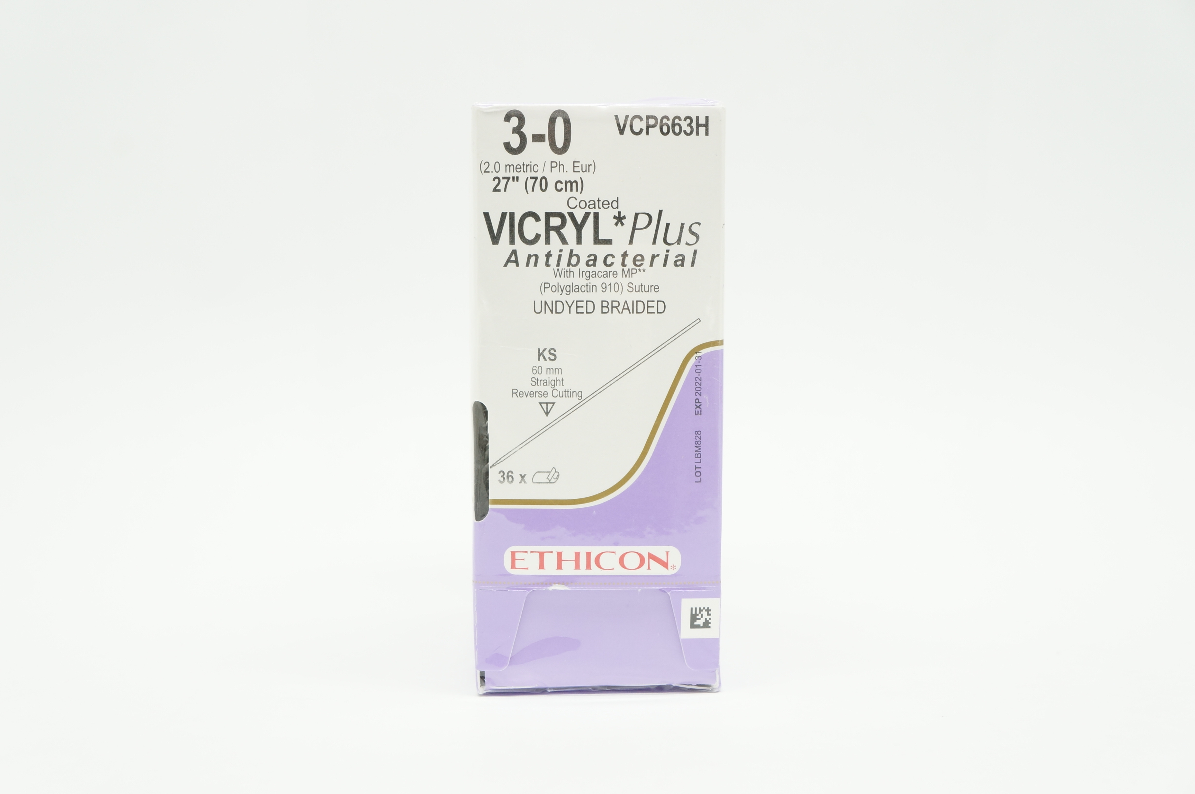 Ethicon VCP663H 3-0 VICRYL Plus Undyed Braided KS 60mm 27 inch - Box of 36