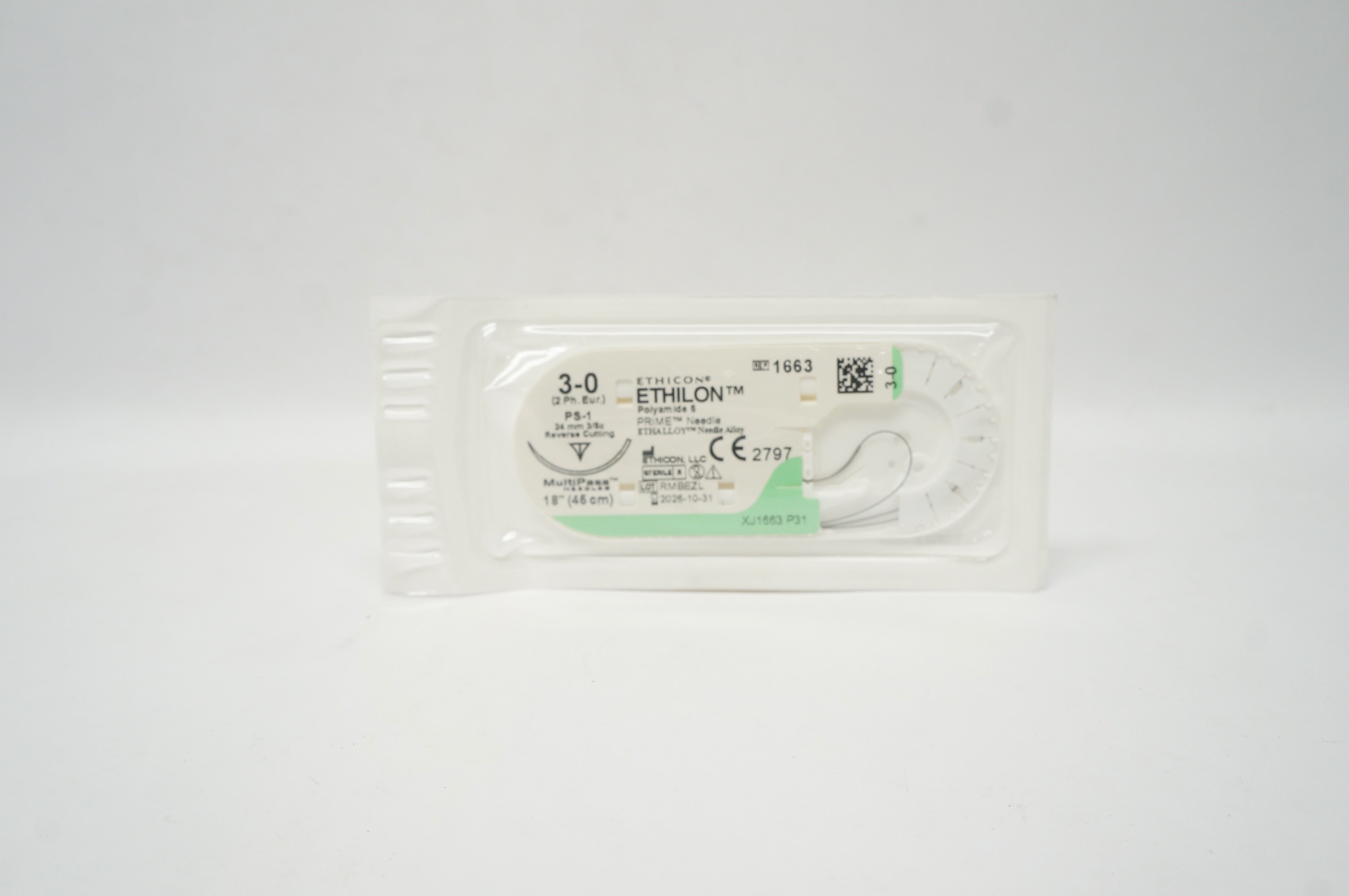 Ethicon 1663 3-0 ETHILON Polyamide 6 Stre PS-1 24mm 3/8c Reverse Cutting, 18inch