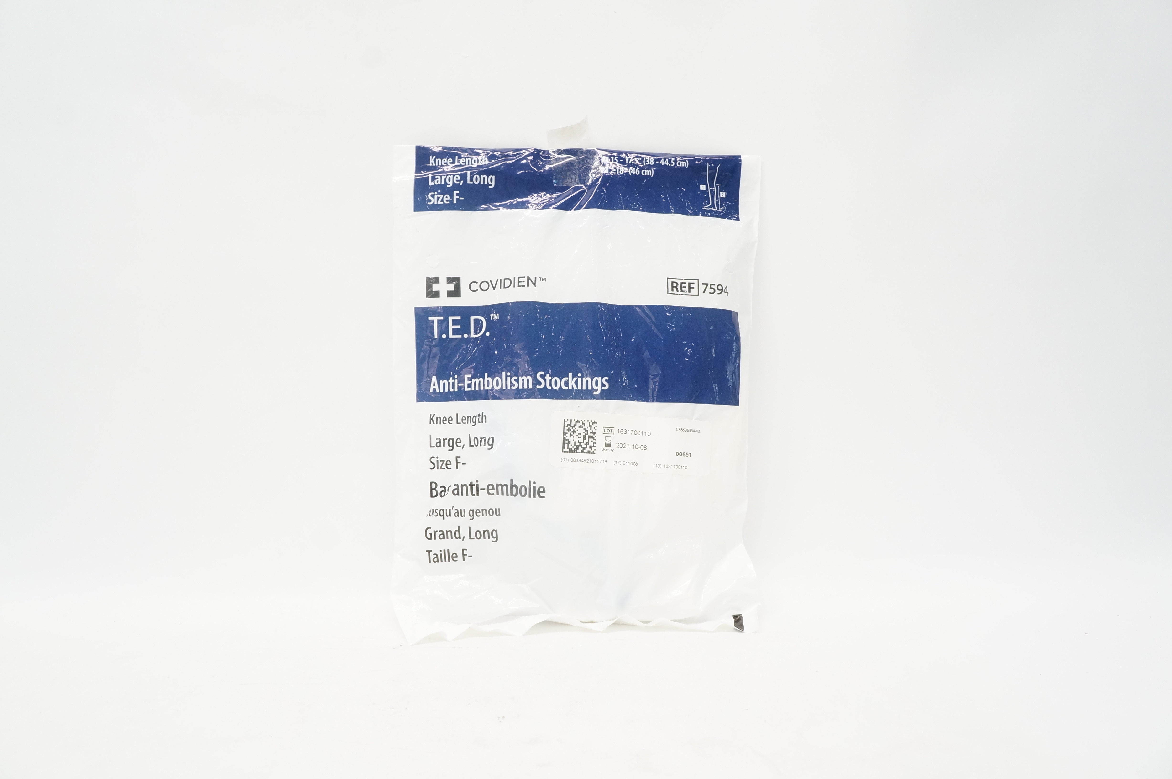 Covidien 7594 T.E.D. Anti-Embolism Stockings Knee Length Large, Long, Size F