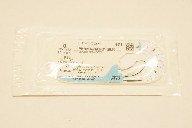 Ethicon 678 0 PERMA-HAND SILK Stre FSL 30mm 3/8c Reverse Cutting, 18inch (x)