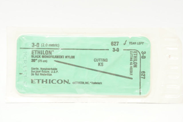 Ethicon 627 3-0 Ethilon Black Monofilament Nylon, KS Cutting, 30 inch