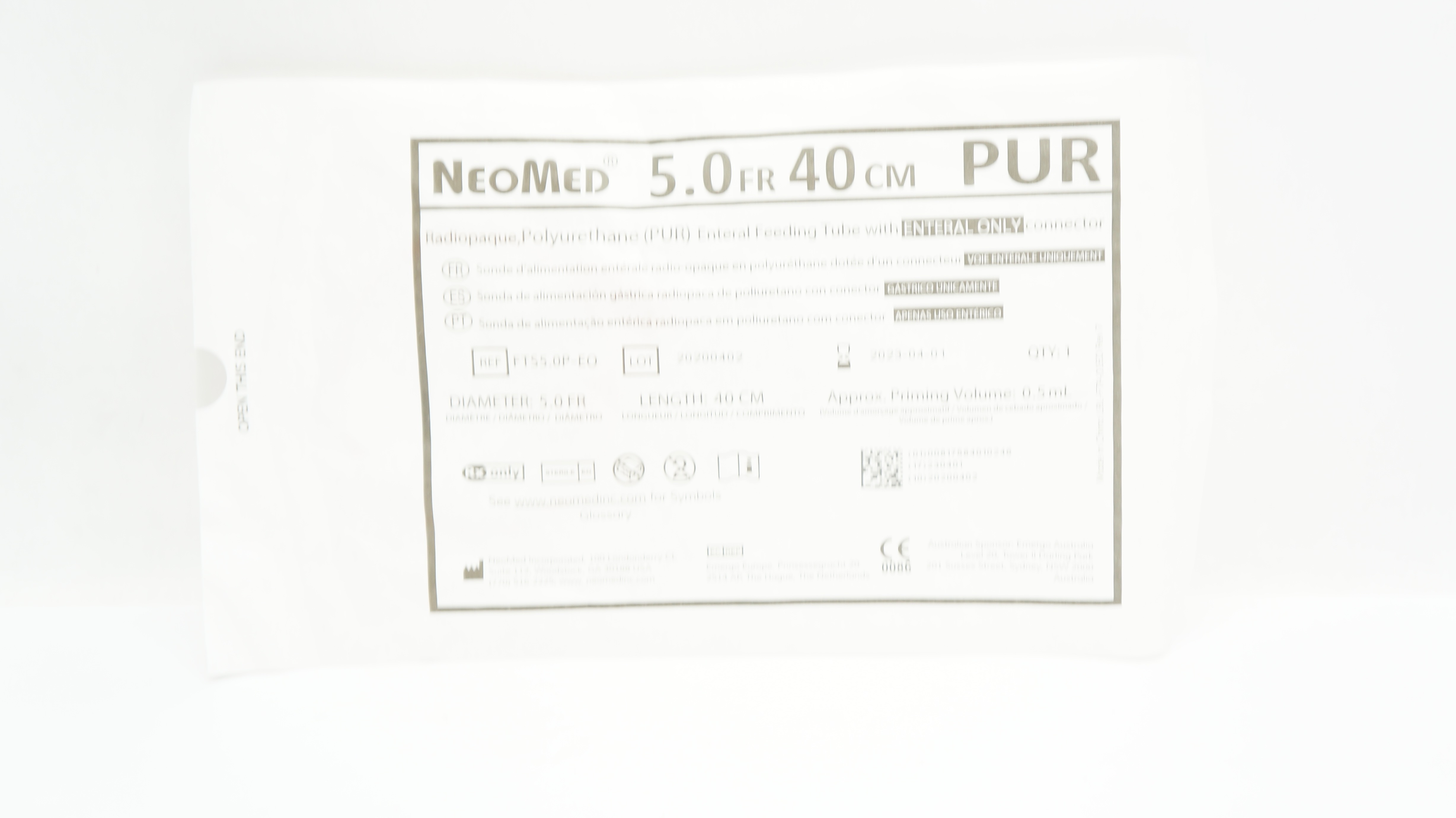 NeoMed FTS5.0P-EO Polyurethane Enteral Feeding Tube 5 FR x 40cm (x)