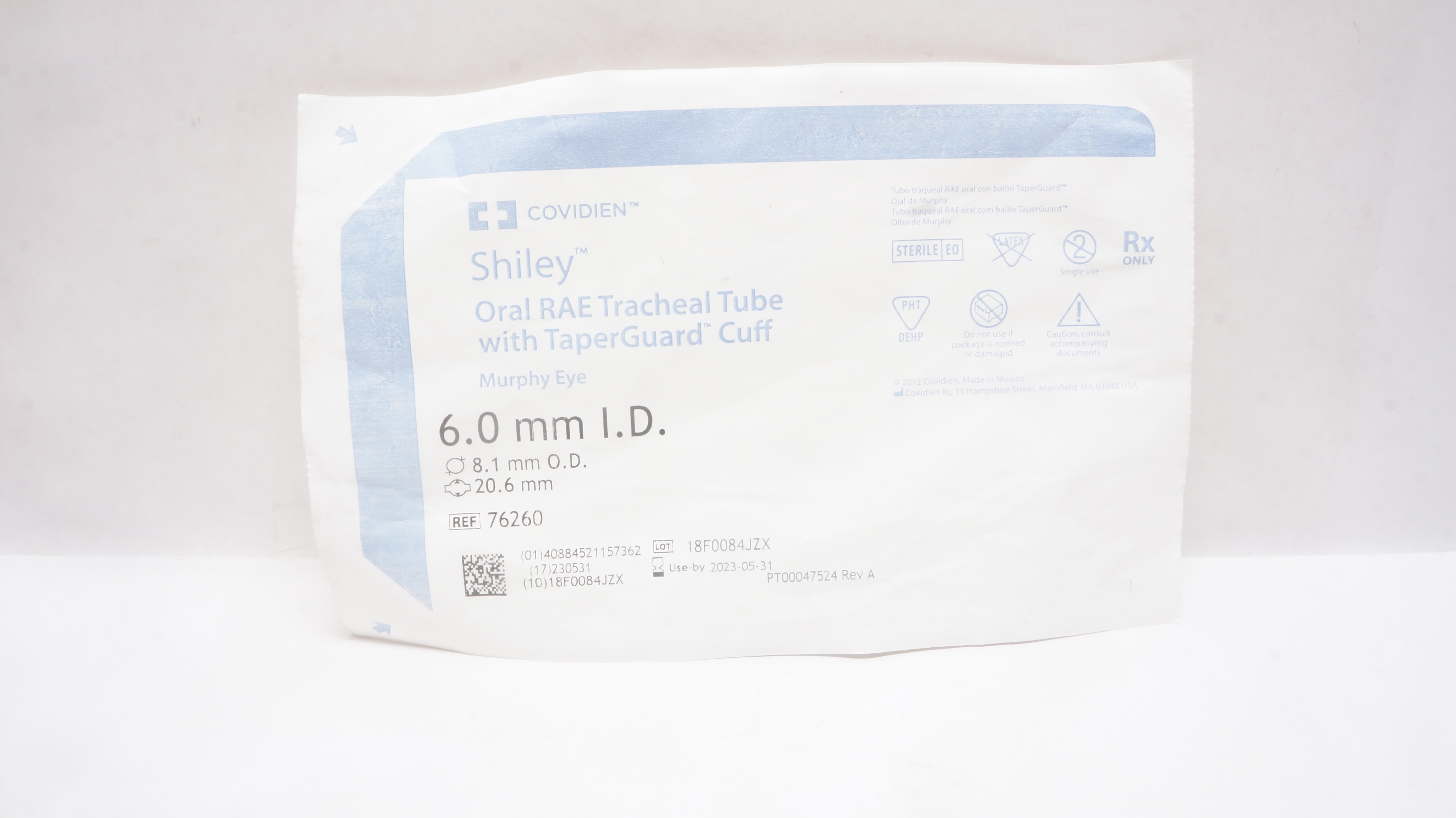 Covidien 76260 Mallinckrodt Oral RAE Tracheal Tube 6.0mm ID 8.1mm OD (x)