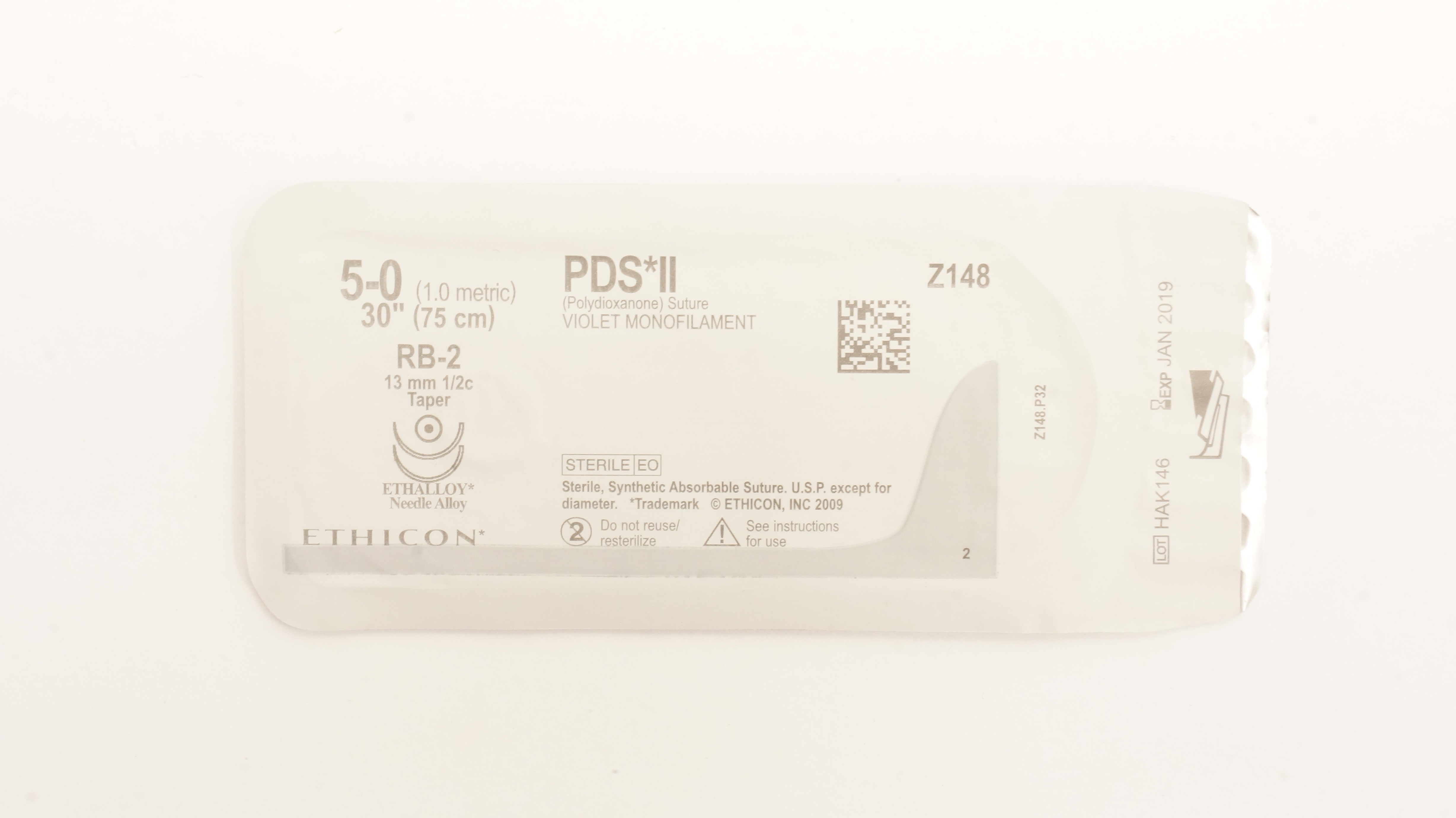 Ethicon Z148 5-0 PDS II (Polydioxanone) Stre RB-2 13mm 1/2c Taper, 30 inch (x)