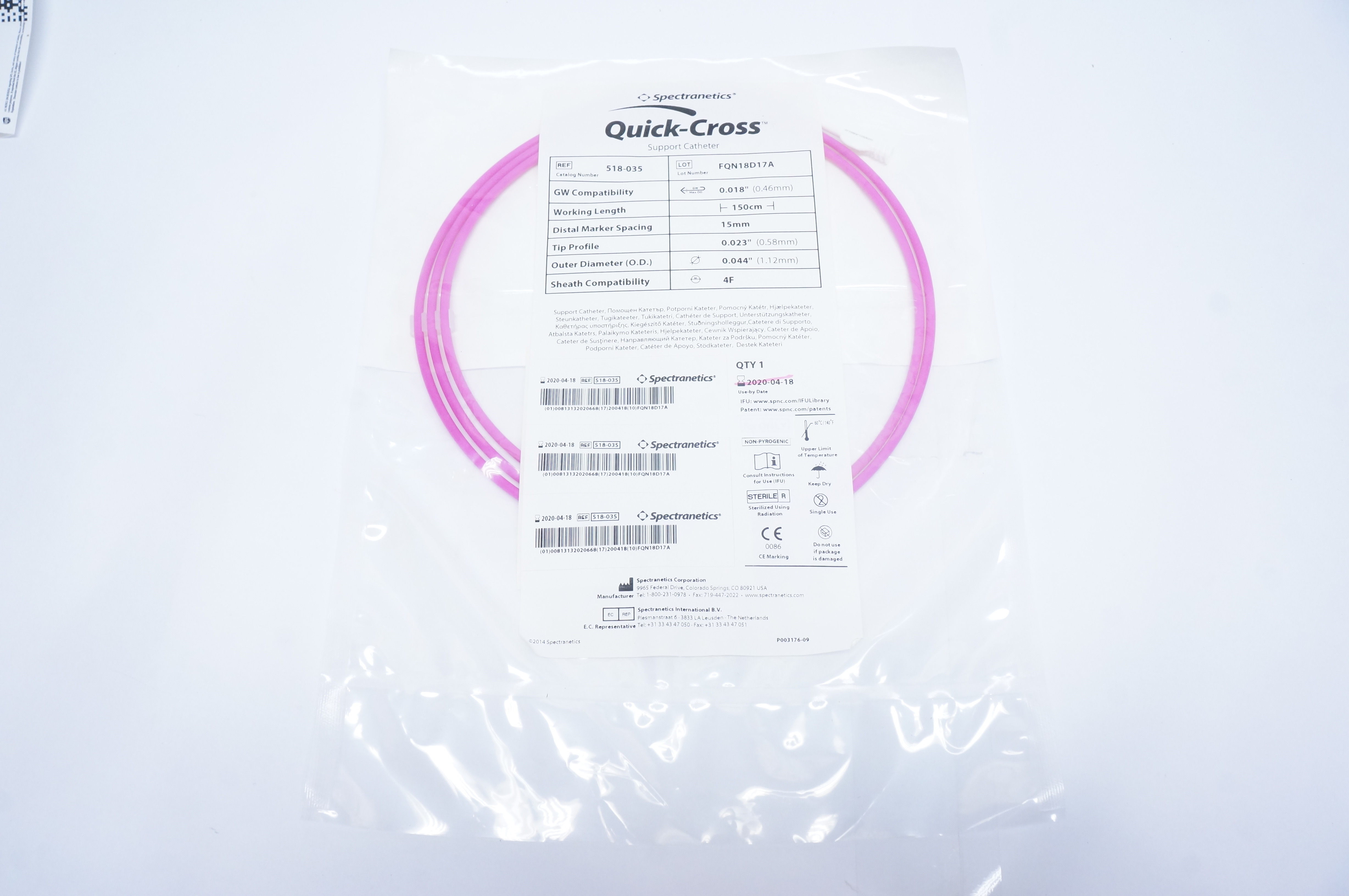 Spectranetics 518-035 Quick-Cross Support Cath. 0.018inch x 150cm (x)