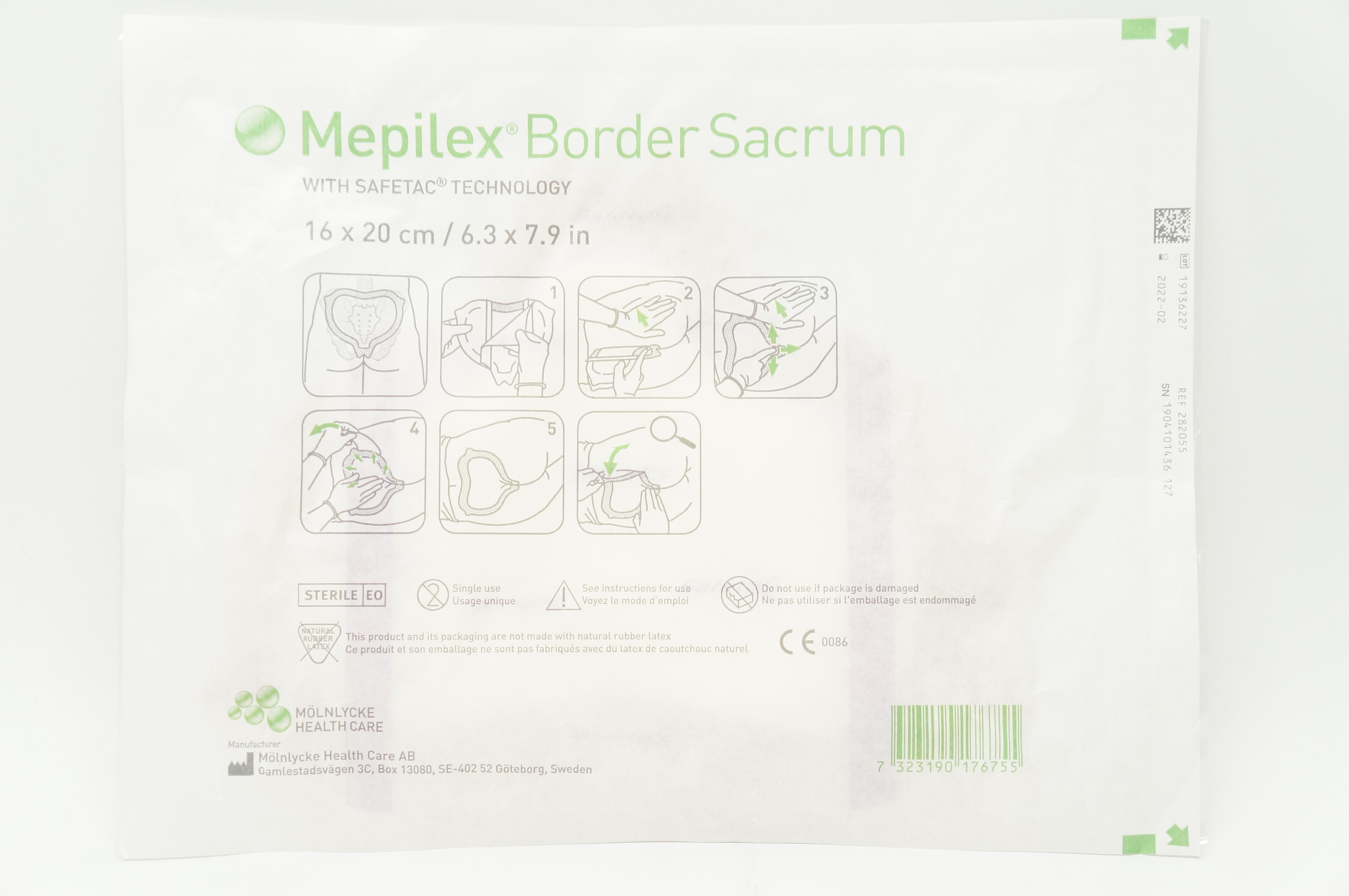 Molnlycke Health Care 282055 Mepilex Border Sacrum 6.3 x 7.9inch