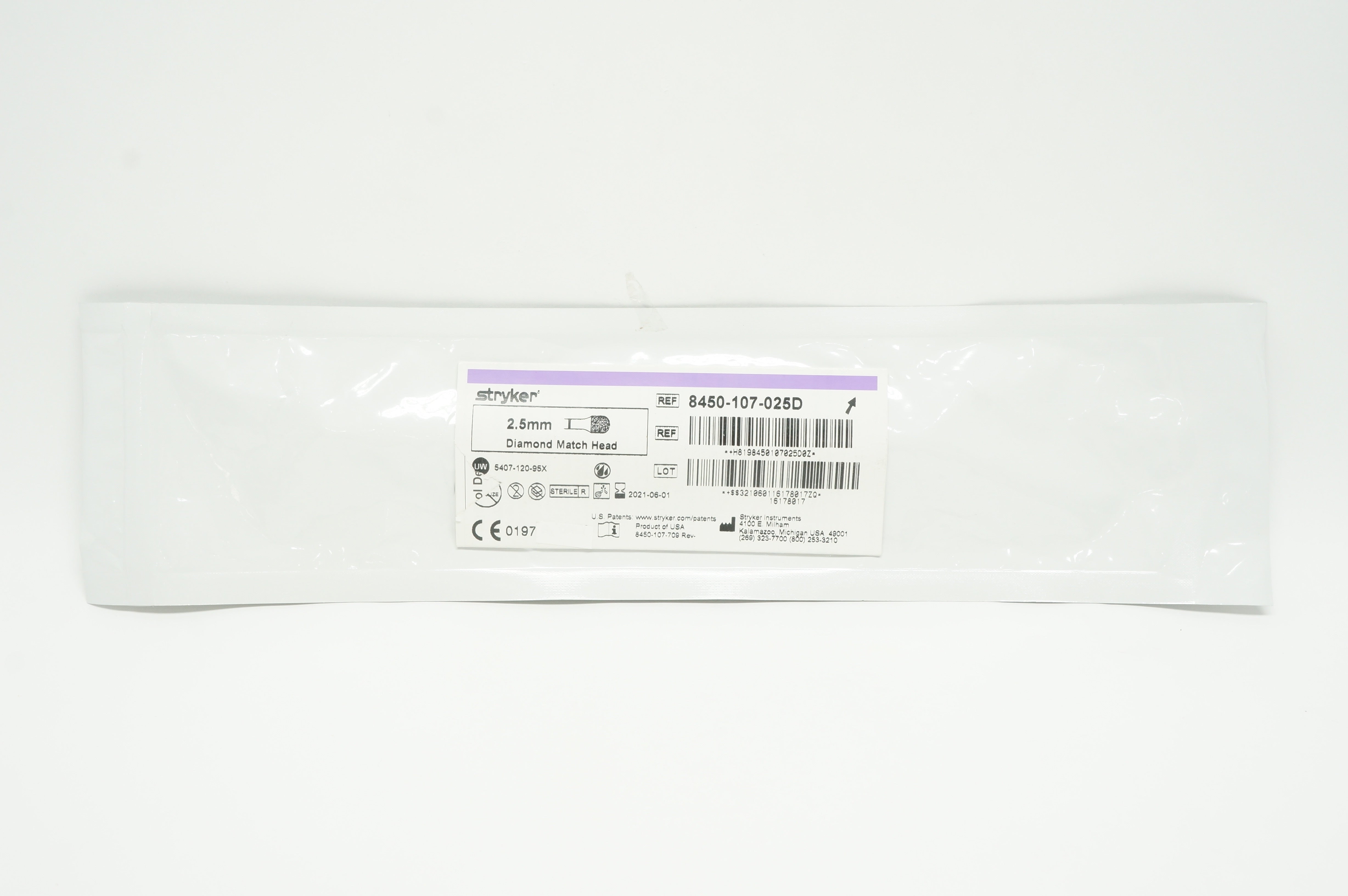 Stryker 8450-107-025D 2.5mm Diamond Match Head ~ Short date 2021/06