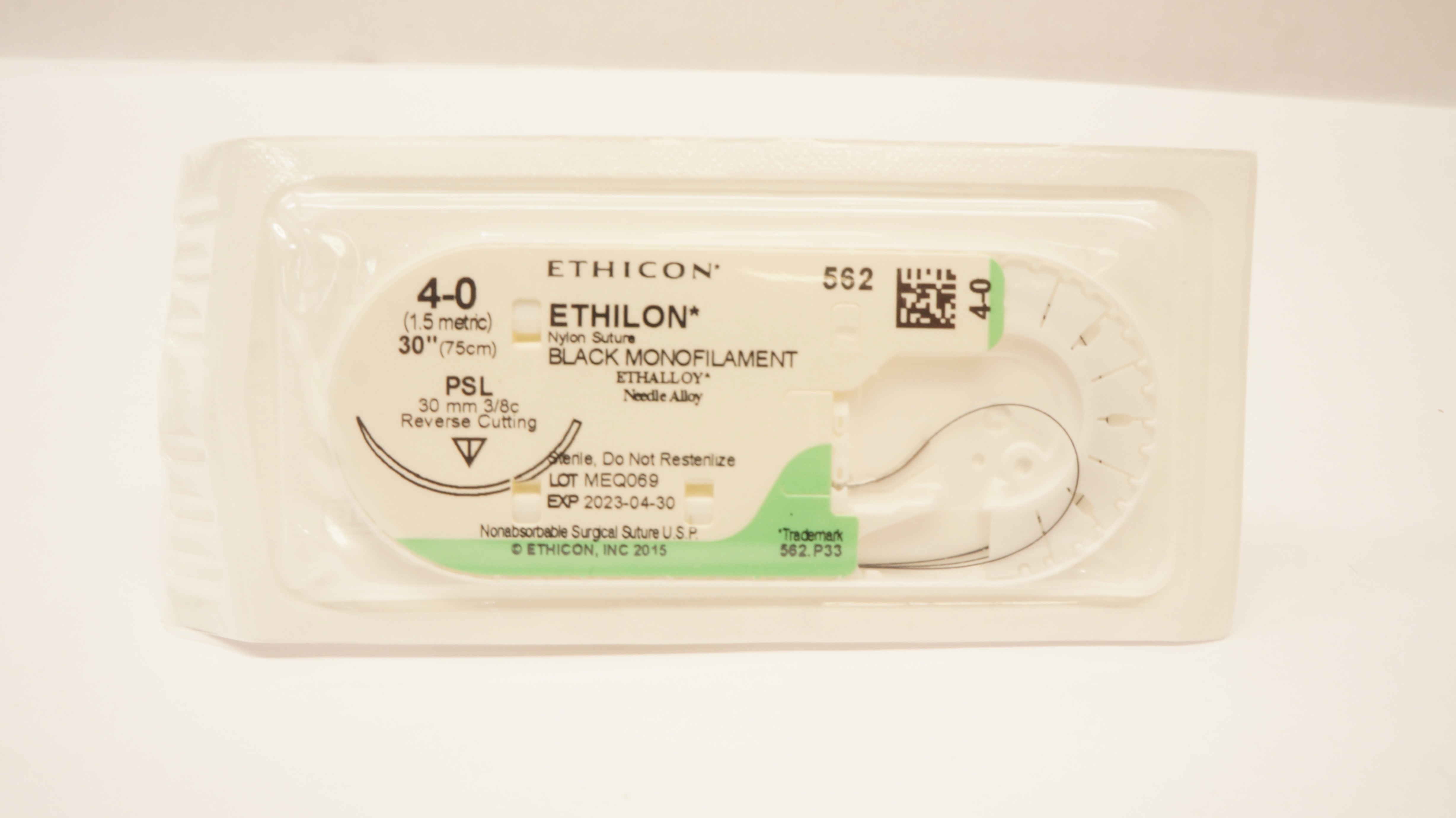 Ethicon 562 4-0 Ethilon Nylon Stre PSL 30mm 3/8c Reverse Cutting, 30 inch