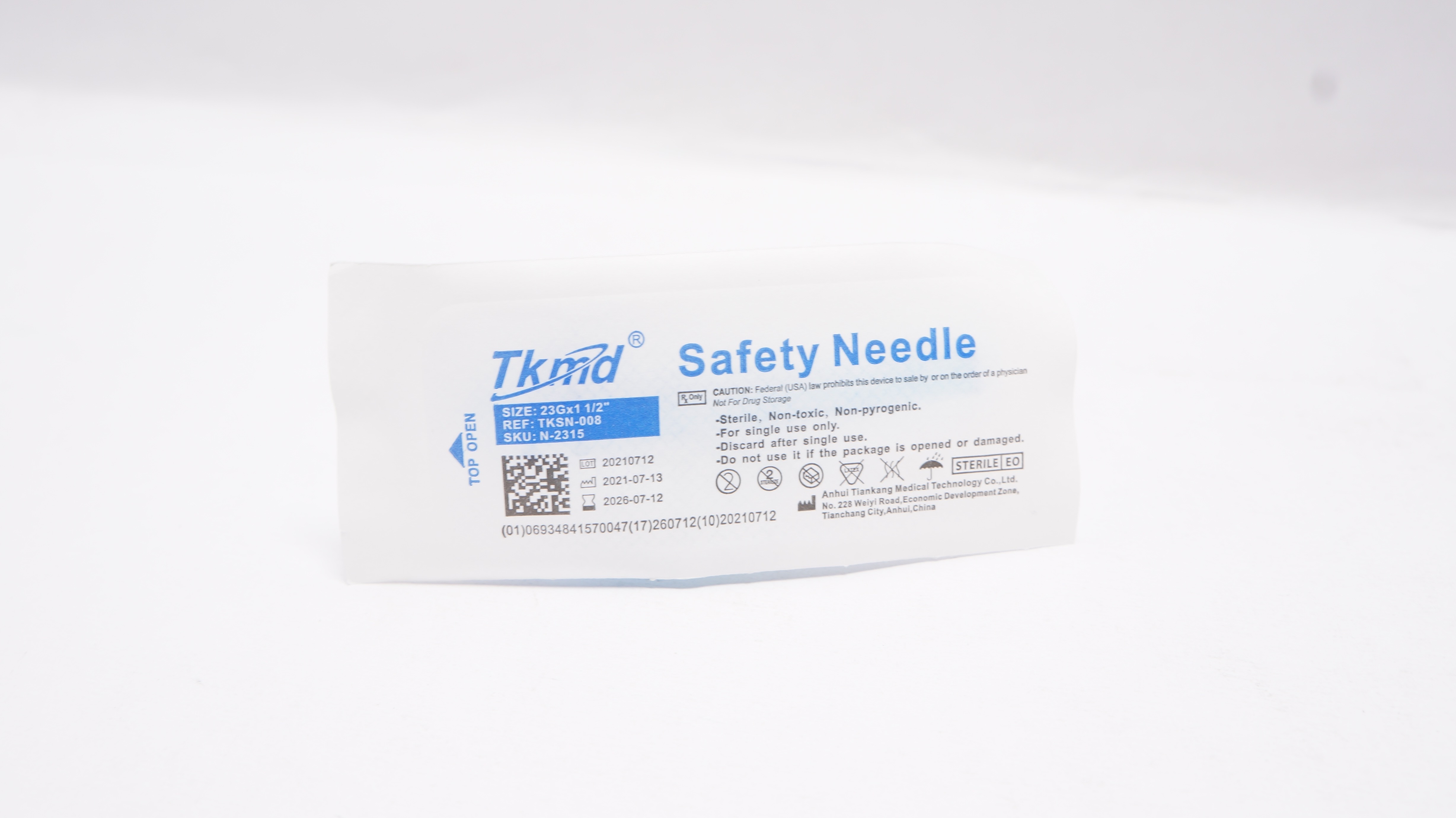 Anhui Tiankang Medical TKSN-008 N-2315 Tkmd Safety Ndle 23G x 1-1/2inch