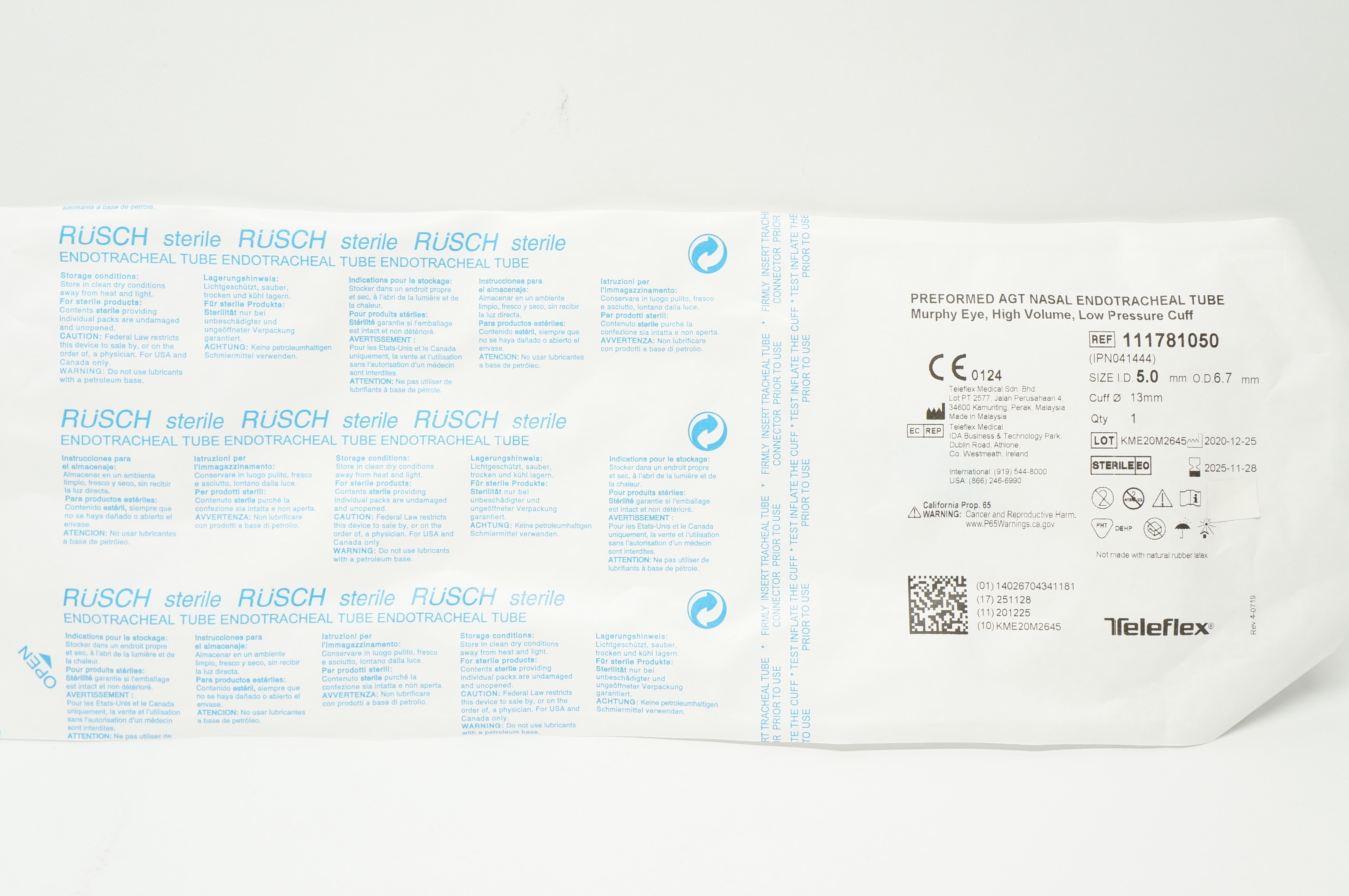Teleflex 111781050 Preformed AGT Nasal Endotracheal Tube 5.0mm