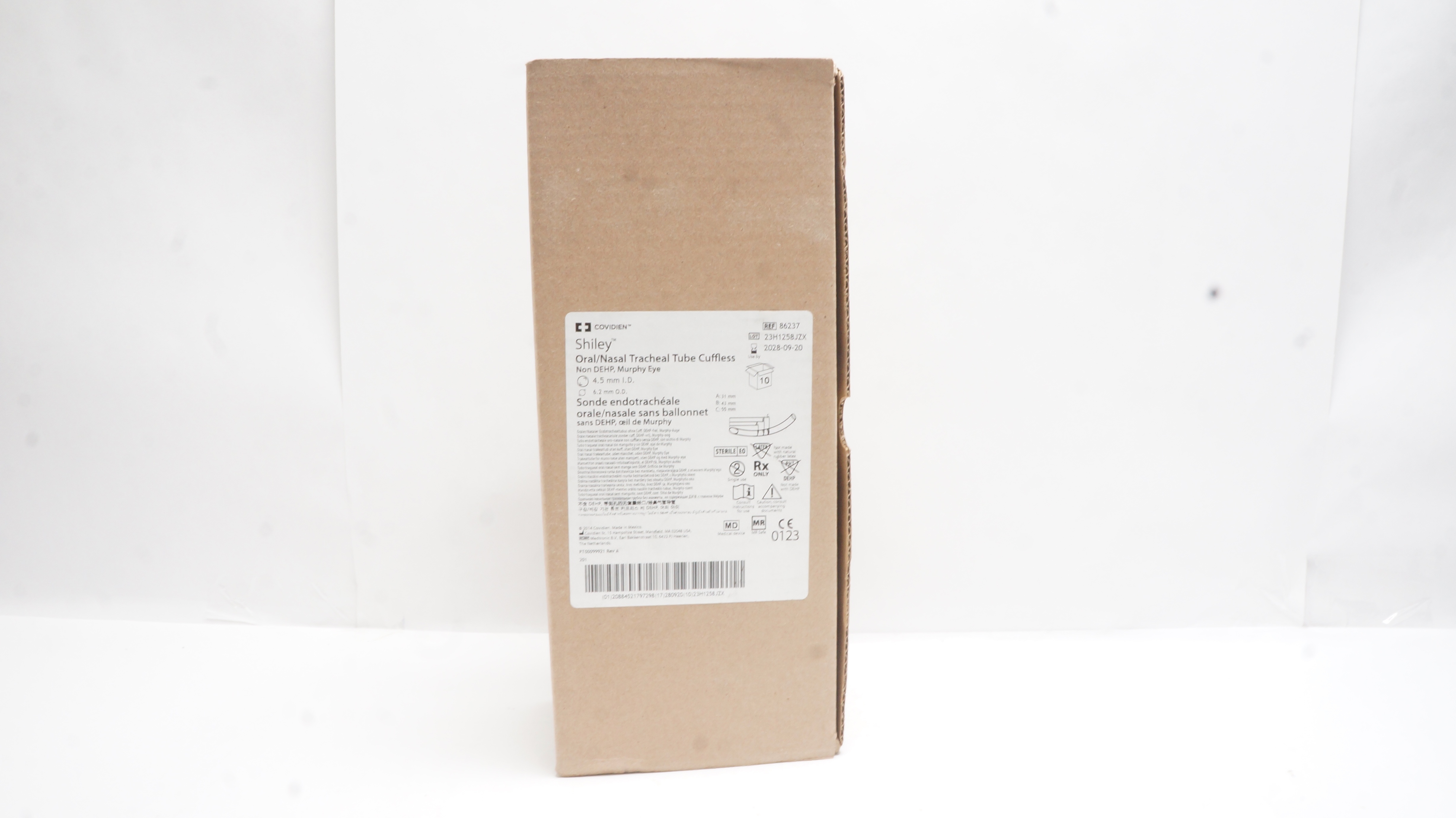 Covidien 86237 Shiley Oral/Nasal Tracheal Tube 4.5 ID x 6.2mm OD - Box of 10