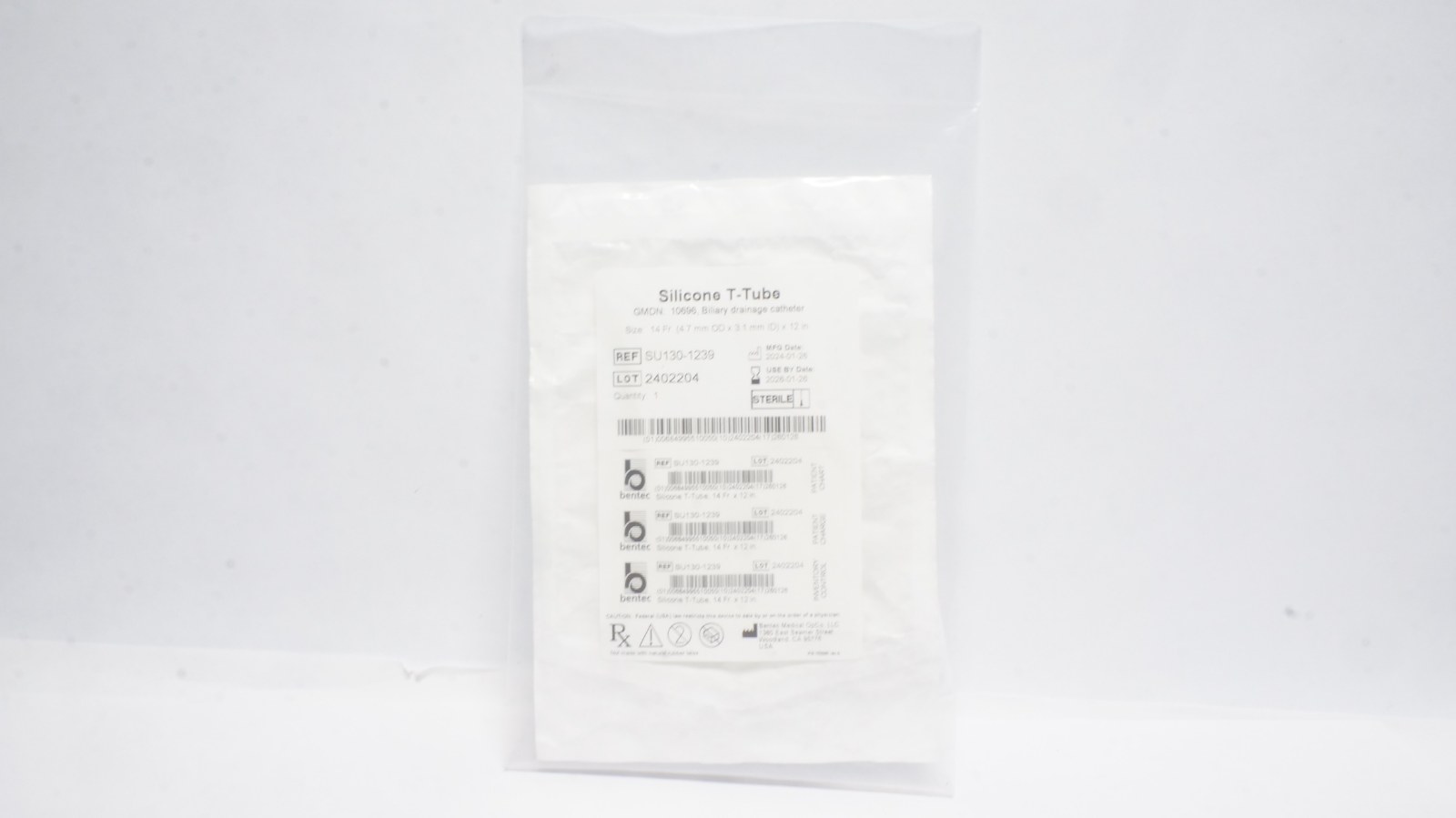 Bentec Medical SU130-1239 Silicone T-Tube 14 Fr 12 in
