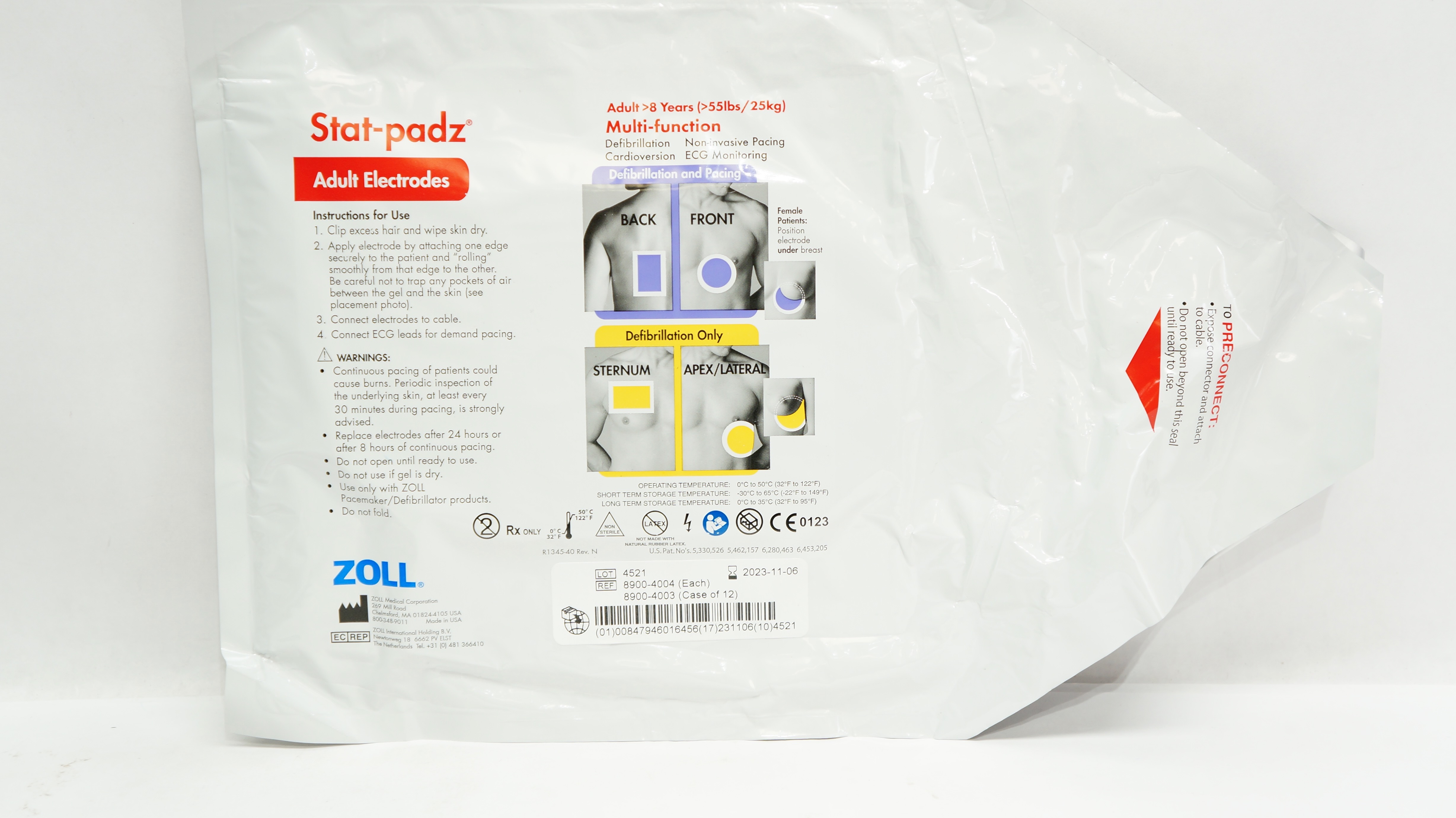 Zoll 8900-4004 Stat-padz Multi-Function Adult Electrodes >8 Years >55 lbs
