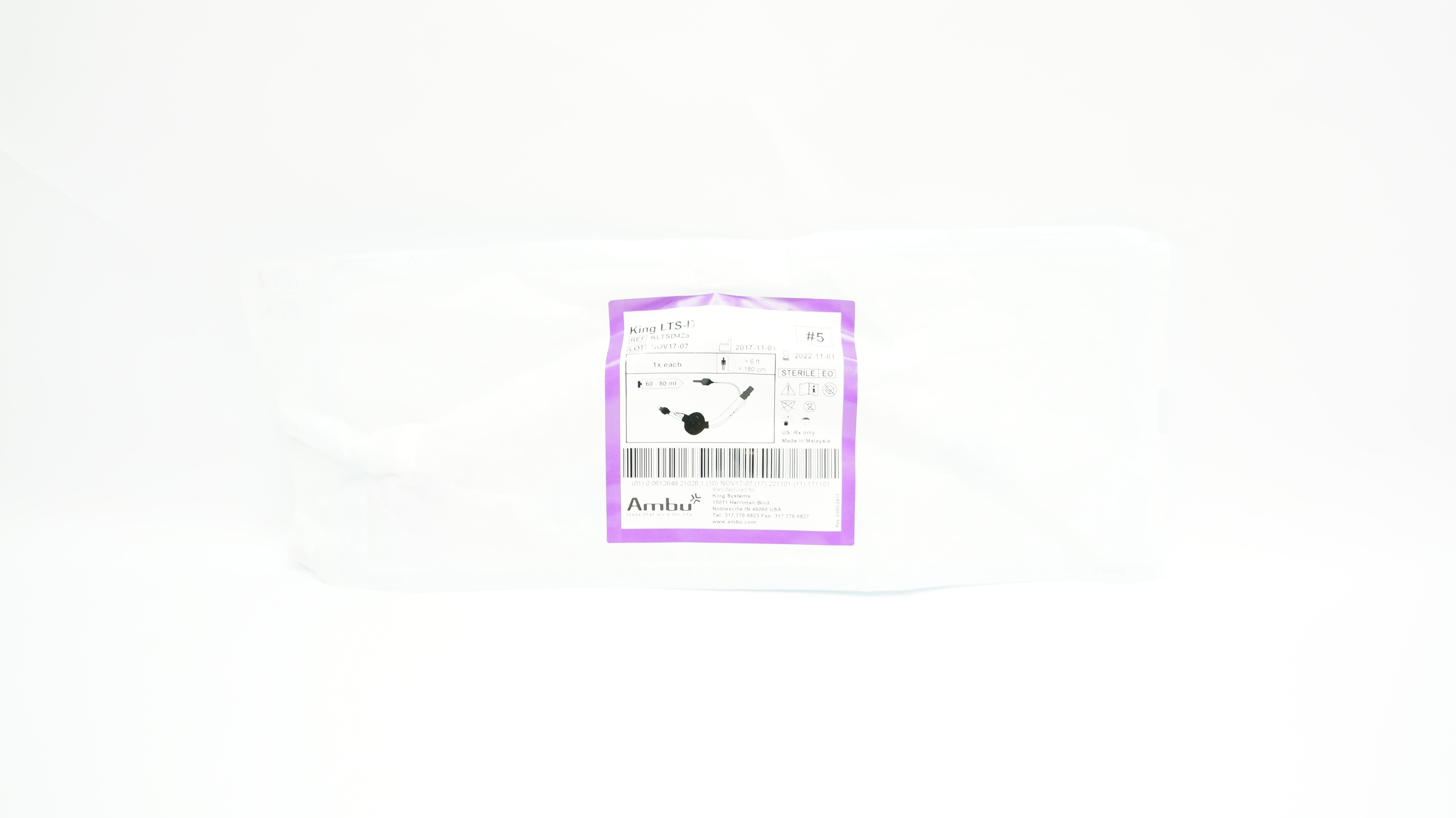 King Systems KLTSD425 Ambu King LTS-D >6 Ft. 60-80ml  #5 (x)