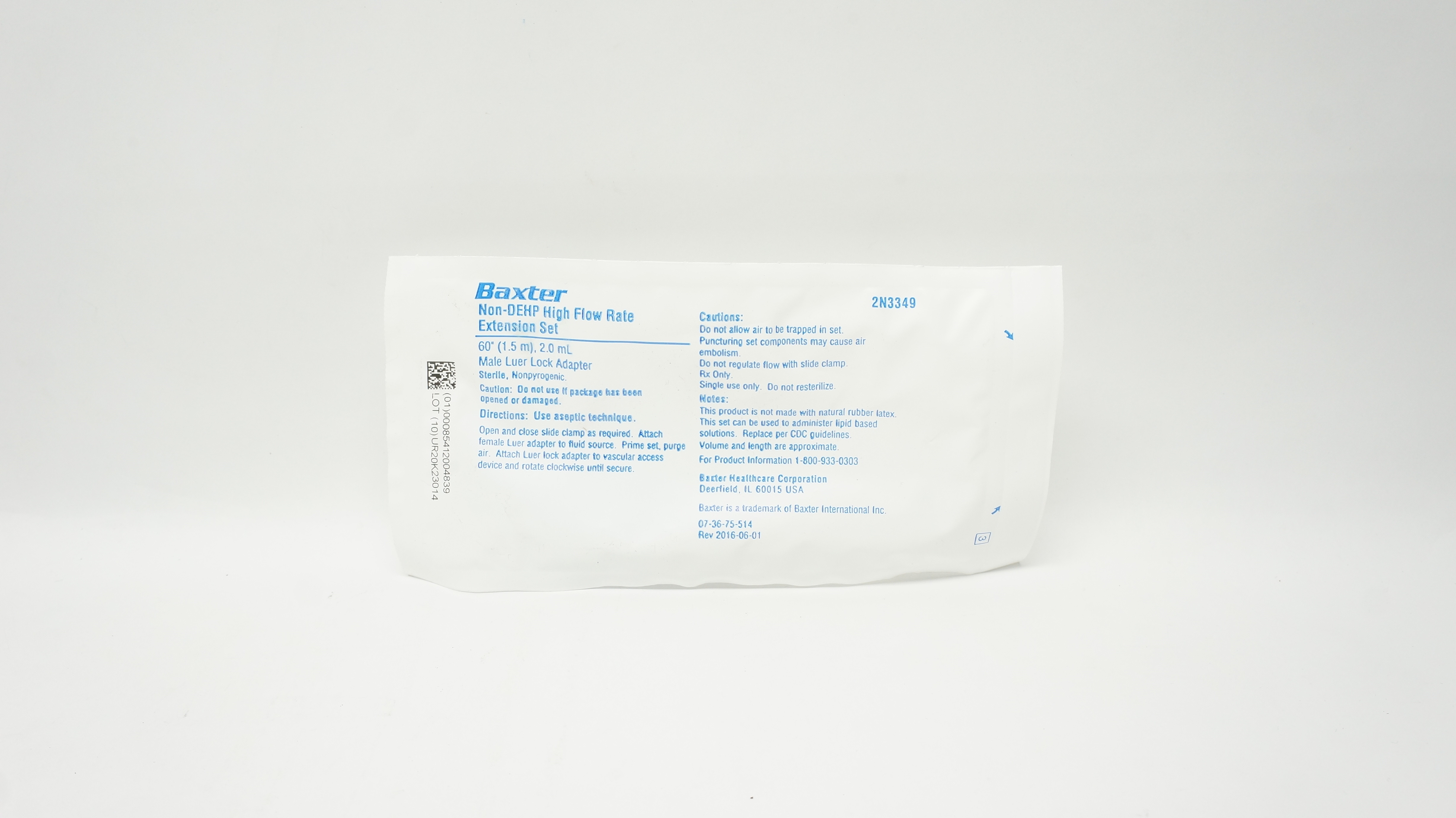 Baxter 2N3349 Non-DEHP High Flow Rate Extension Set 60inch x 2.0mL