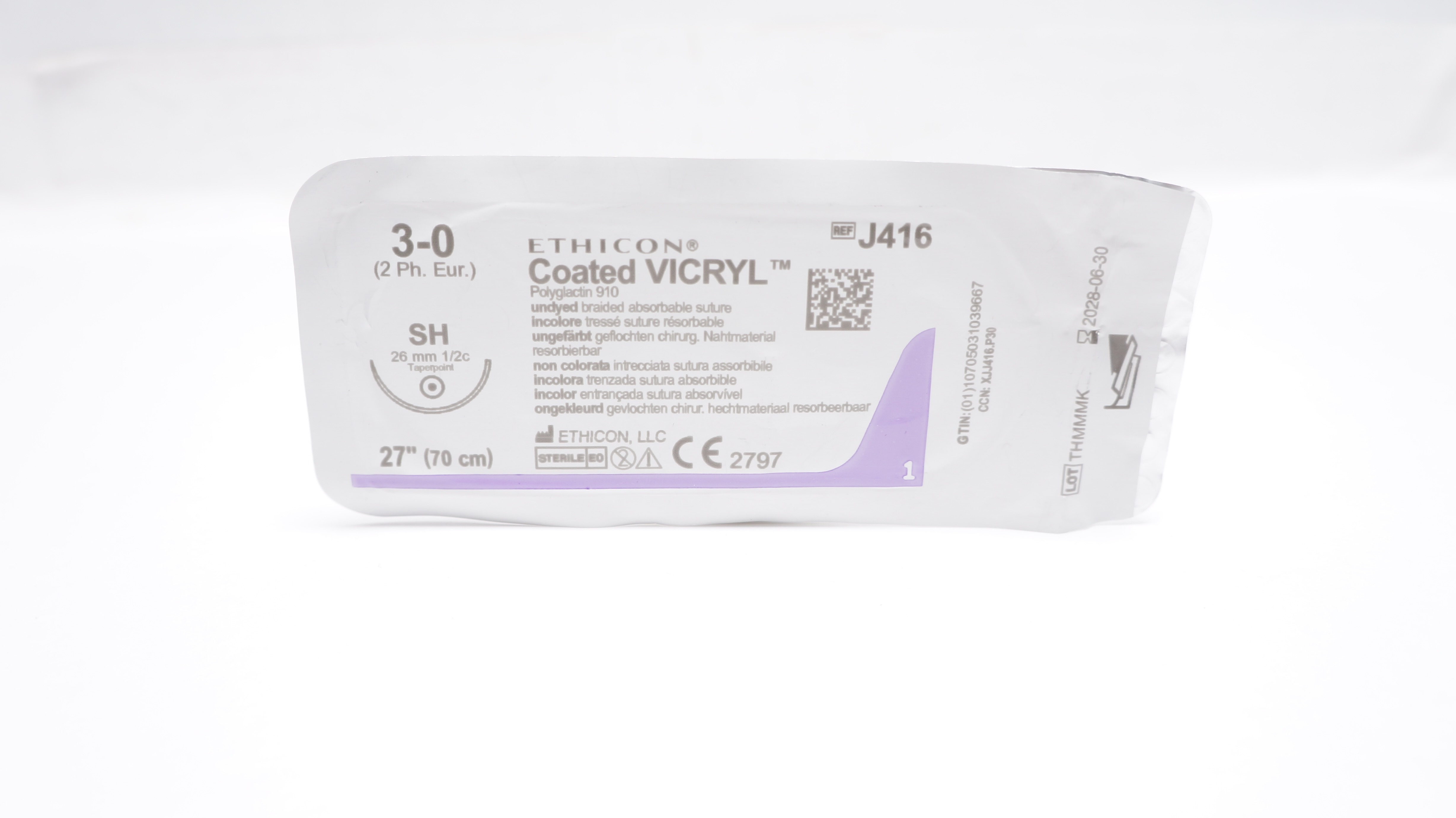 Ethicon J416 3-0 Coated Vicryl Stre SH 26mm 1/2c Taperpoint, 27 inch