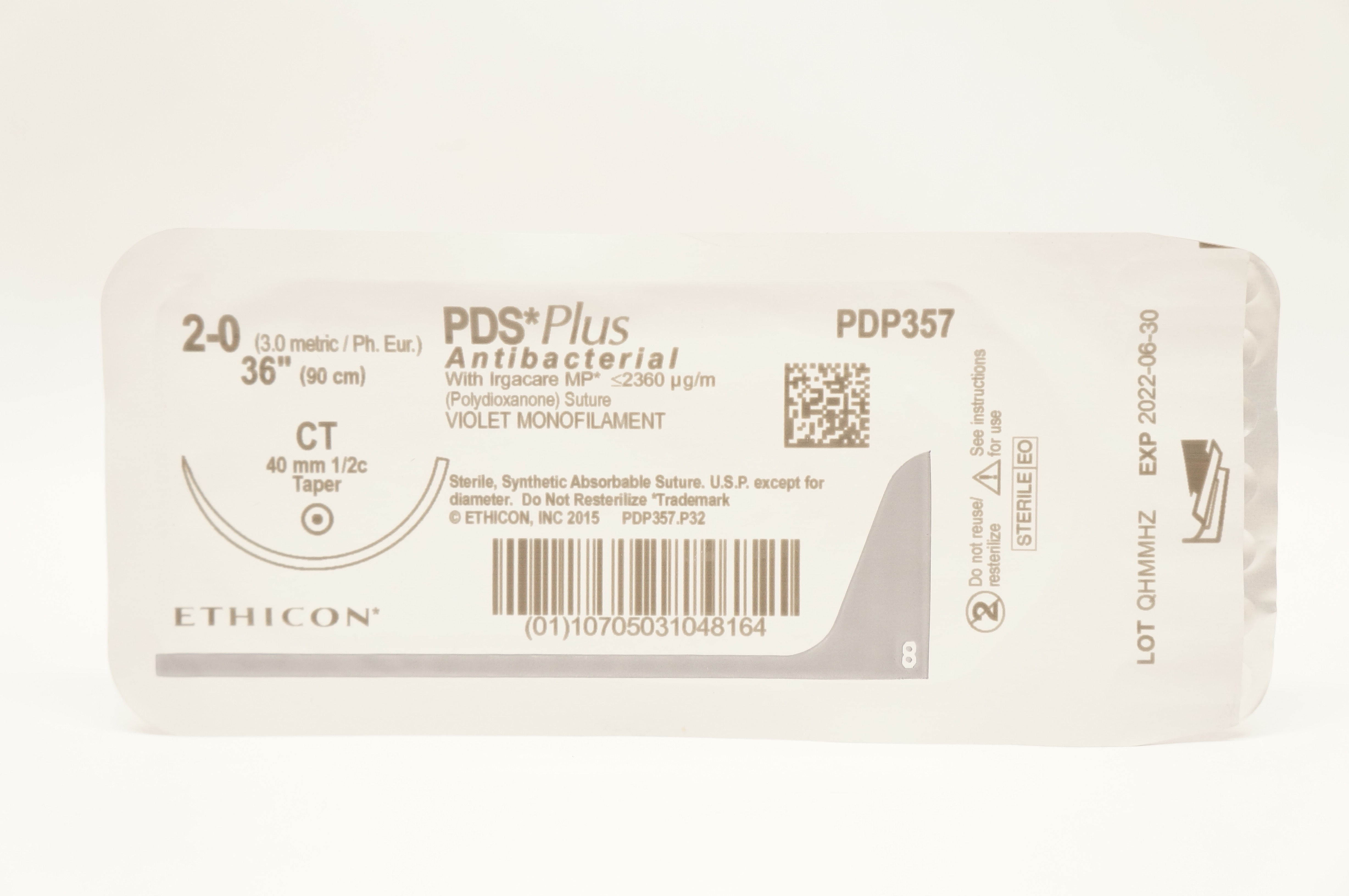 Ethicon PDP357 2-0 PDS Plus, CT, 40mm 1/2c Taper, 36inch