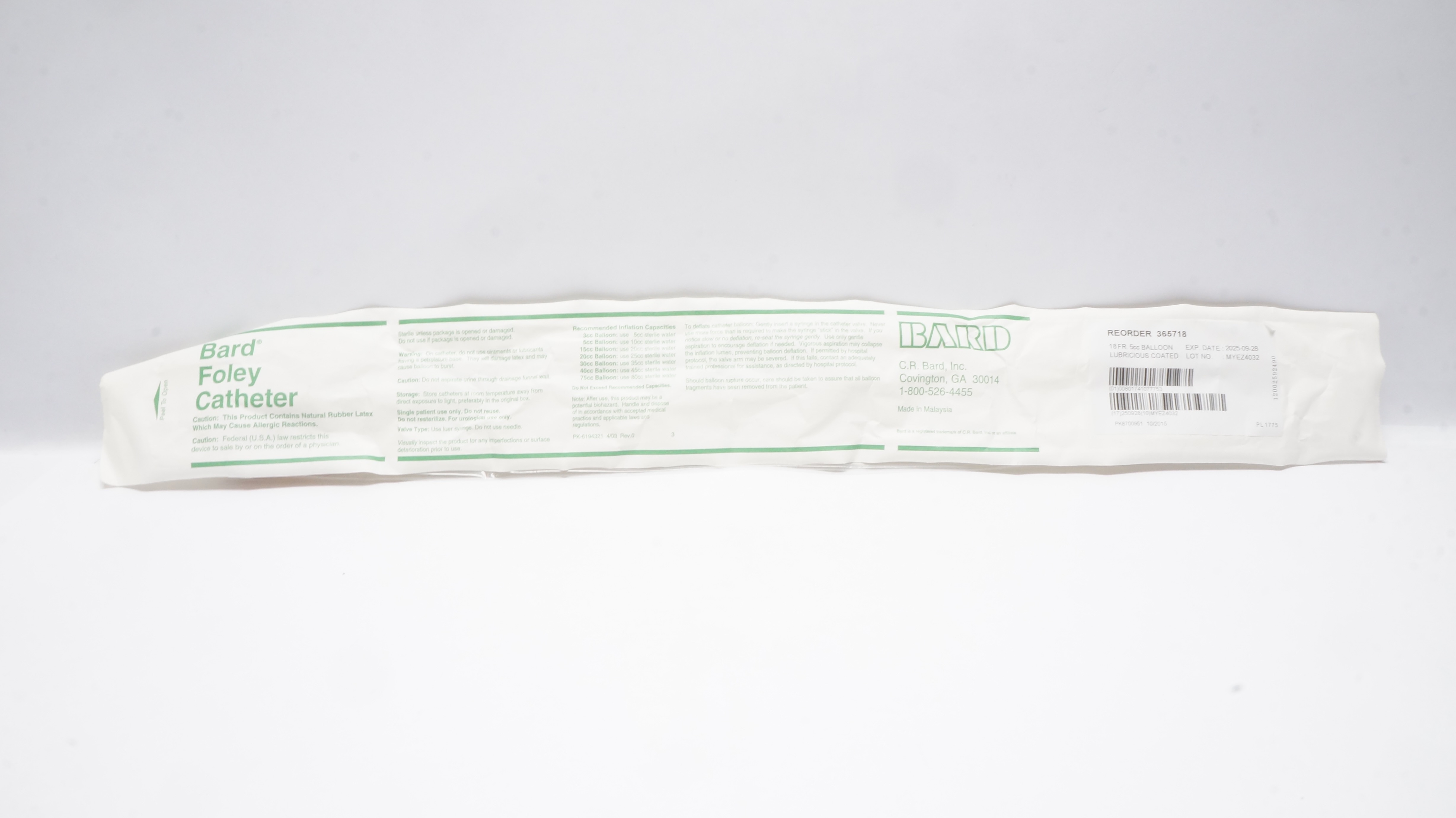 Bard 365718 Foley Lubricious Coated Cath. 18Fr 5cc Balloon