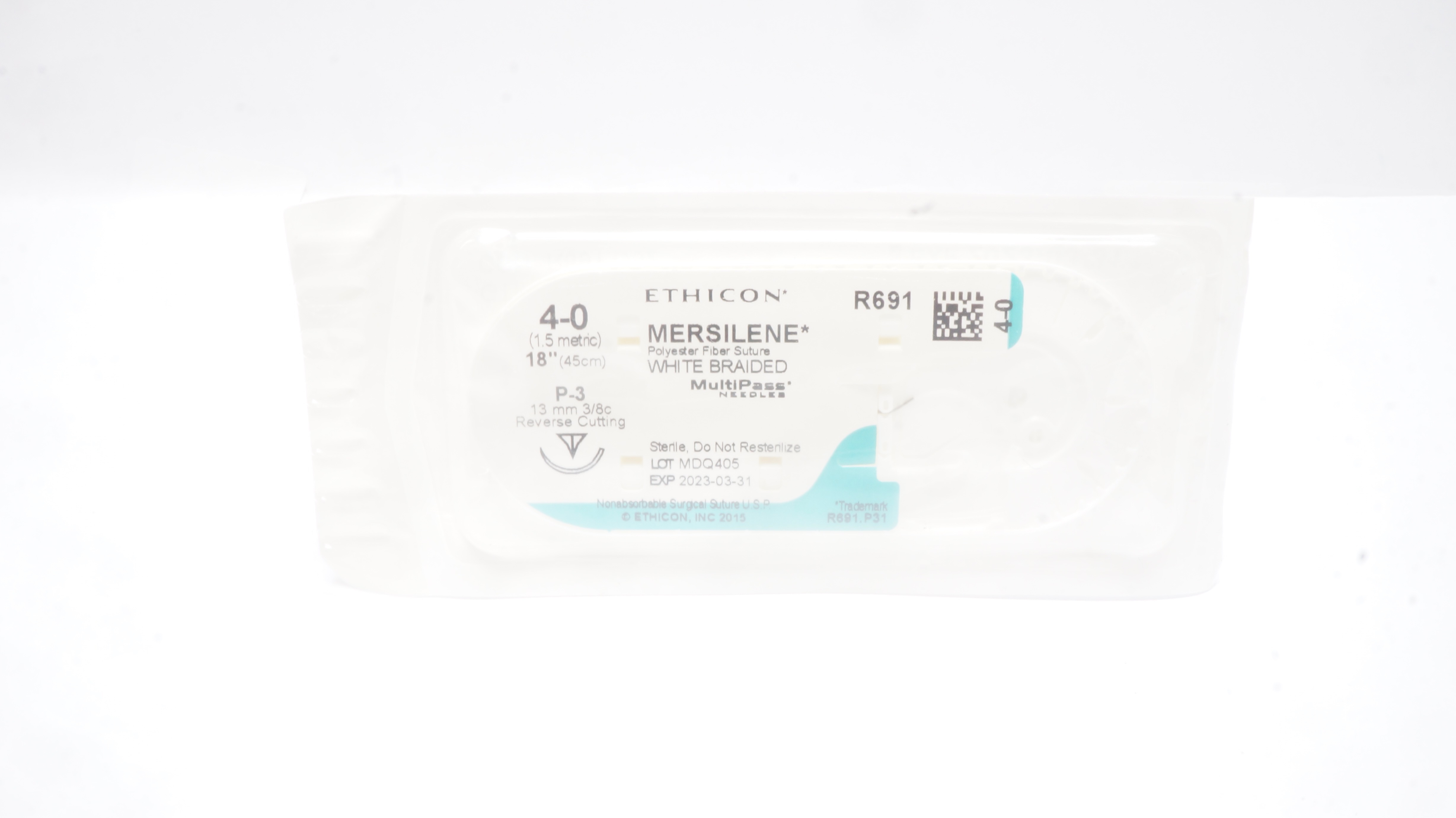Ethicon R691 4-0 MERSILENE, P-3, 13mm 3/8c Reverse Cutting, 18inch (x)