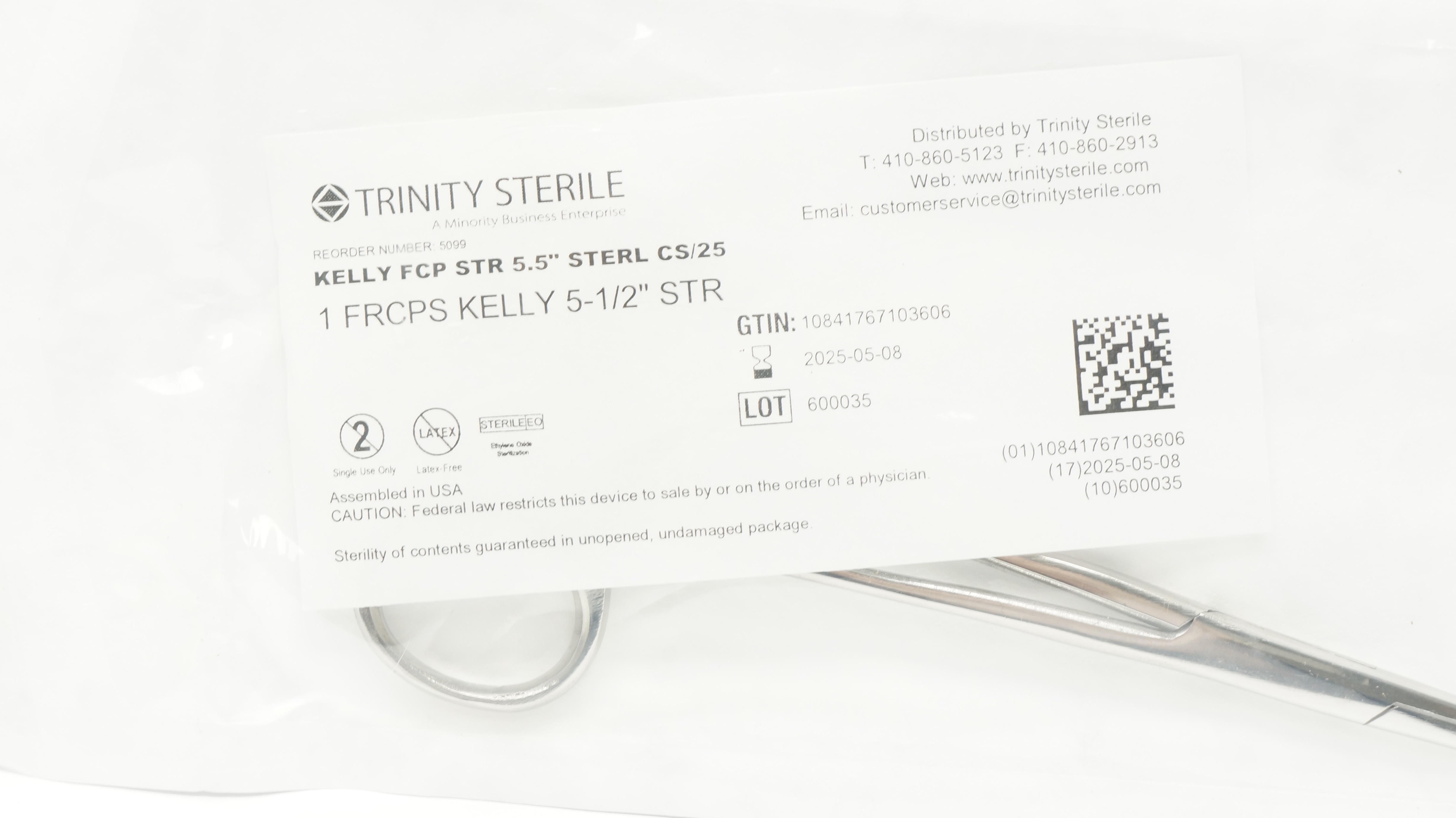 Trinity 5099 Kelly Forceps 5.5inch Sterile