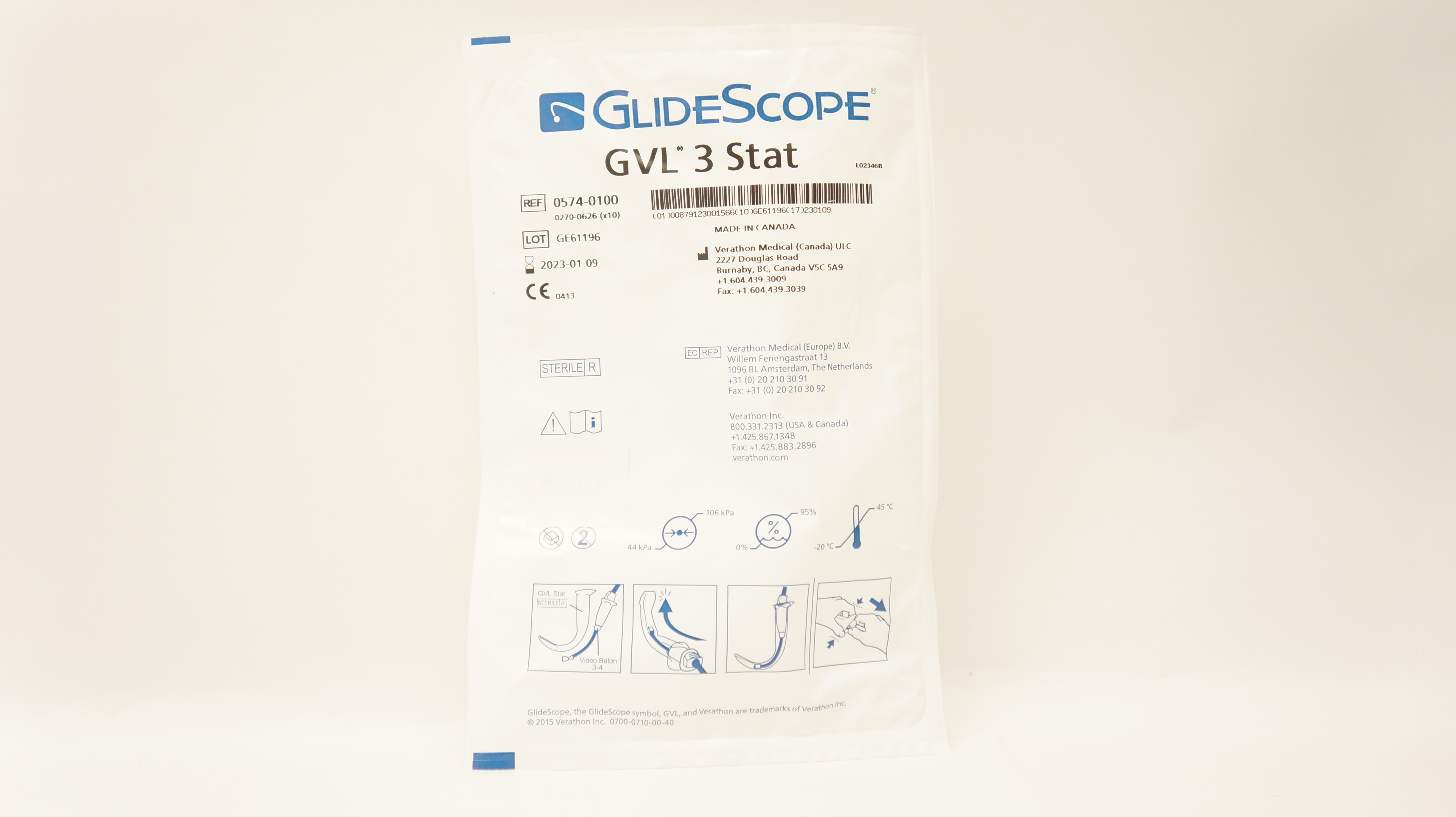 Verathon Medical 0574-0100 GlideScope  GVL 3 Stat Video Laryngoscope (x)