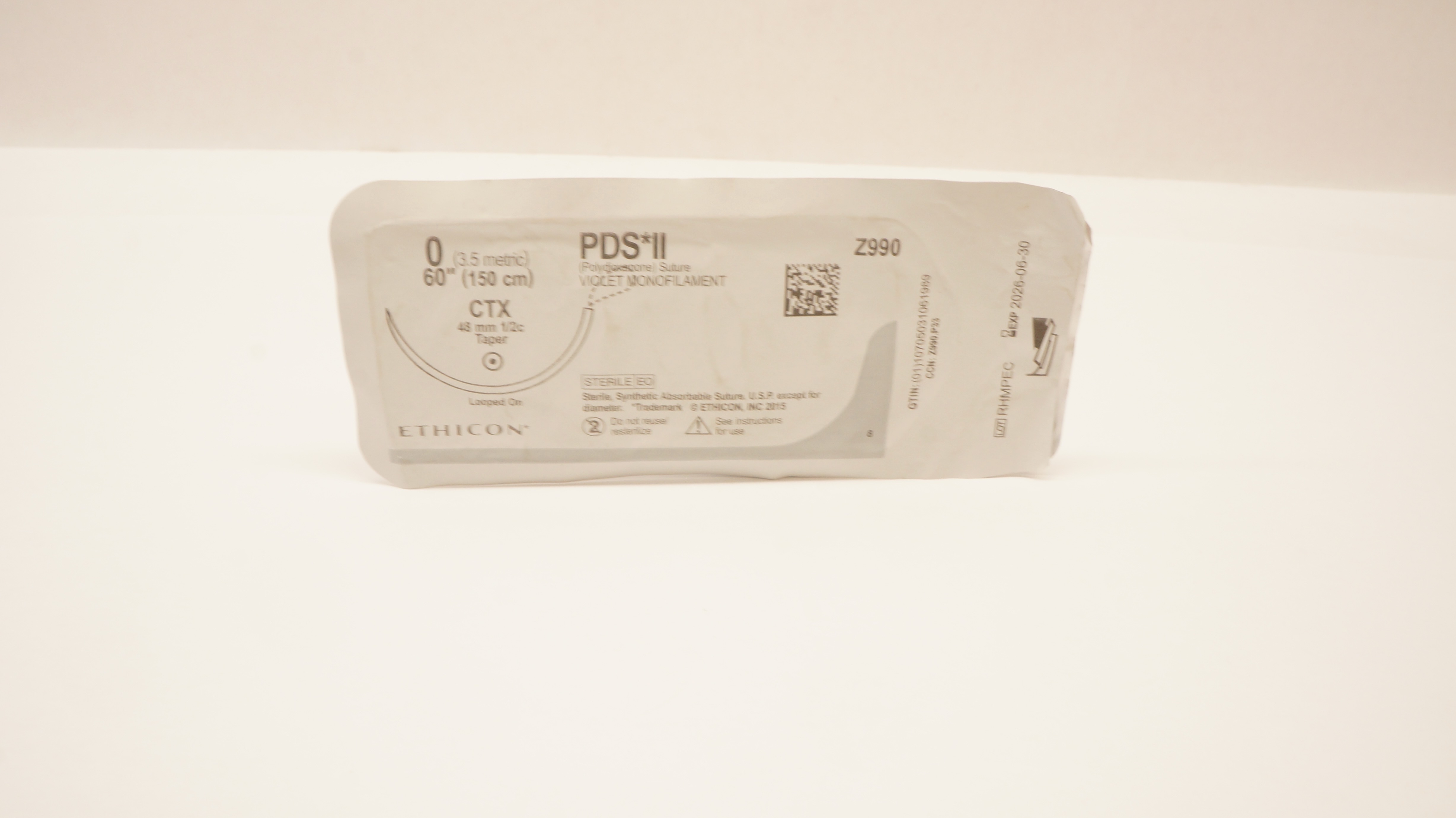 Ethicon Z990 0 PDS II Violet Monofilament, CTX, 48mm 1/2c Taper, 60inch