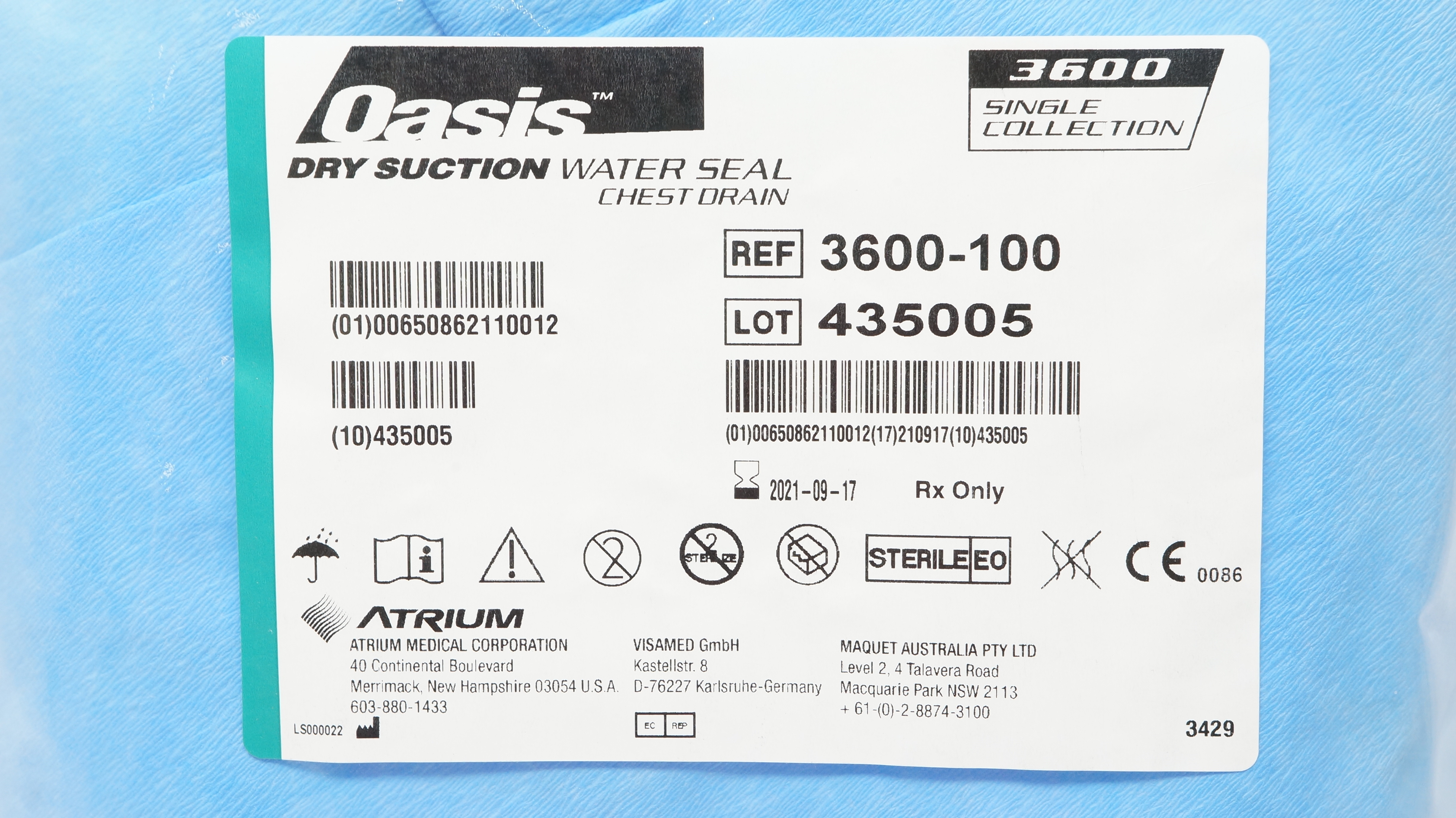 Atrium 3600-100 Oasis Dry Suction Water Seal Chest Drain (x)