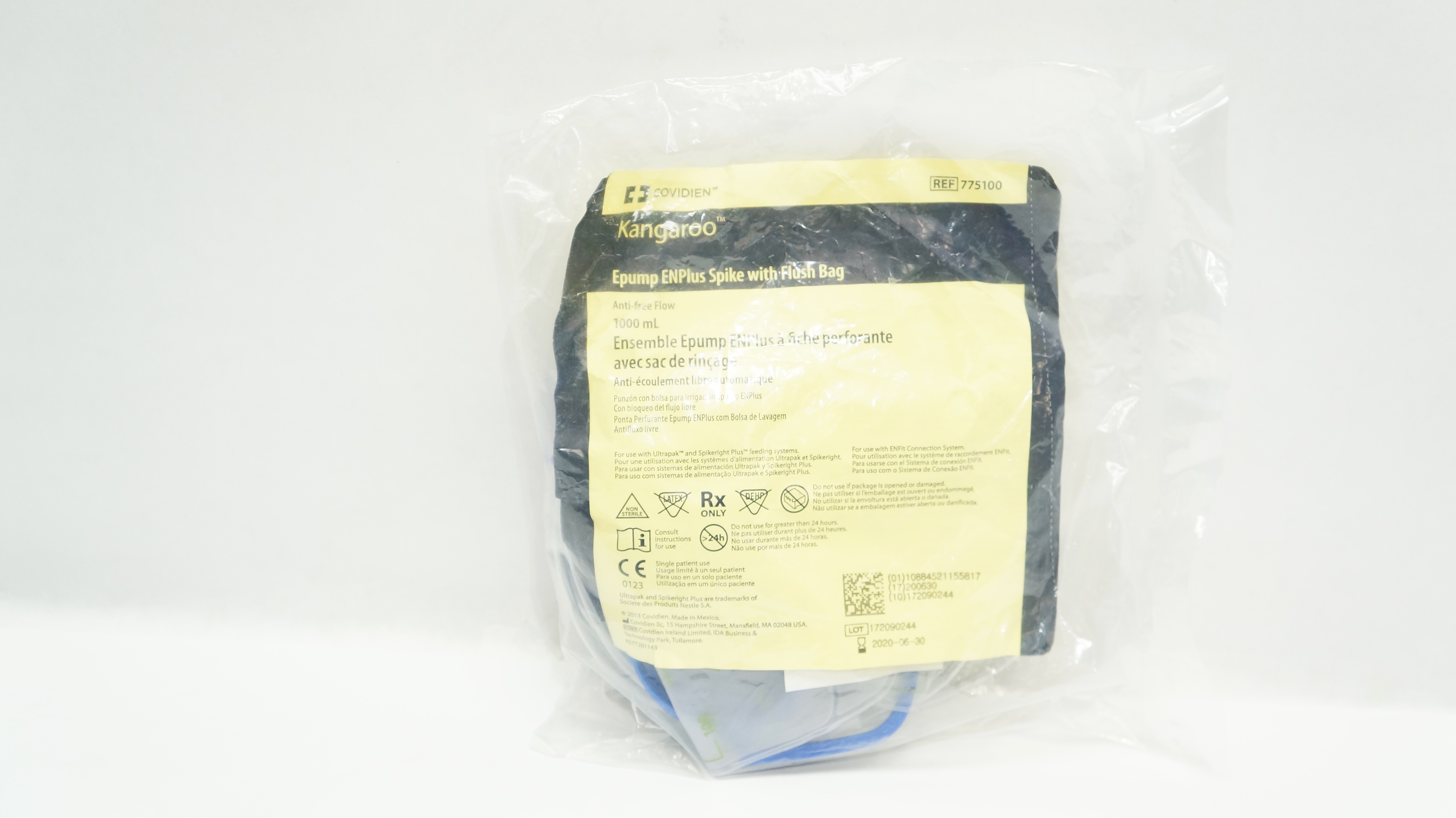 Covidien 775100 Kangaroo Epump ENPlus Spike w Flush Bag Anti-free Flow 1000mL(x)