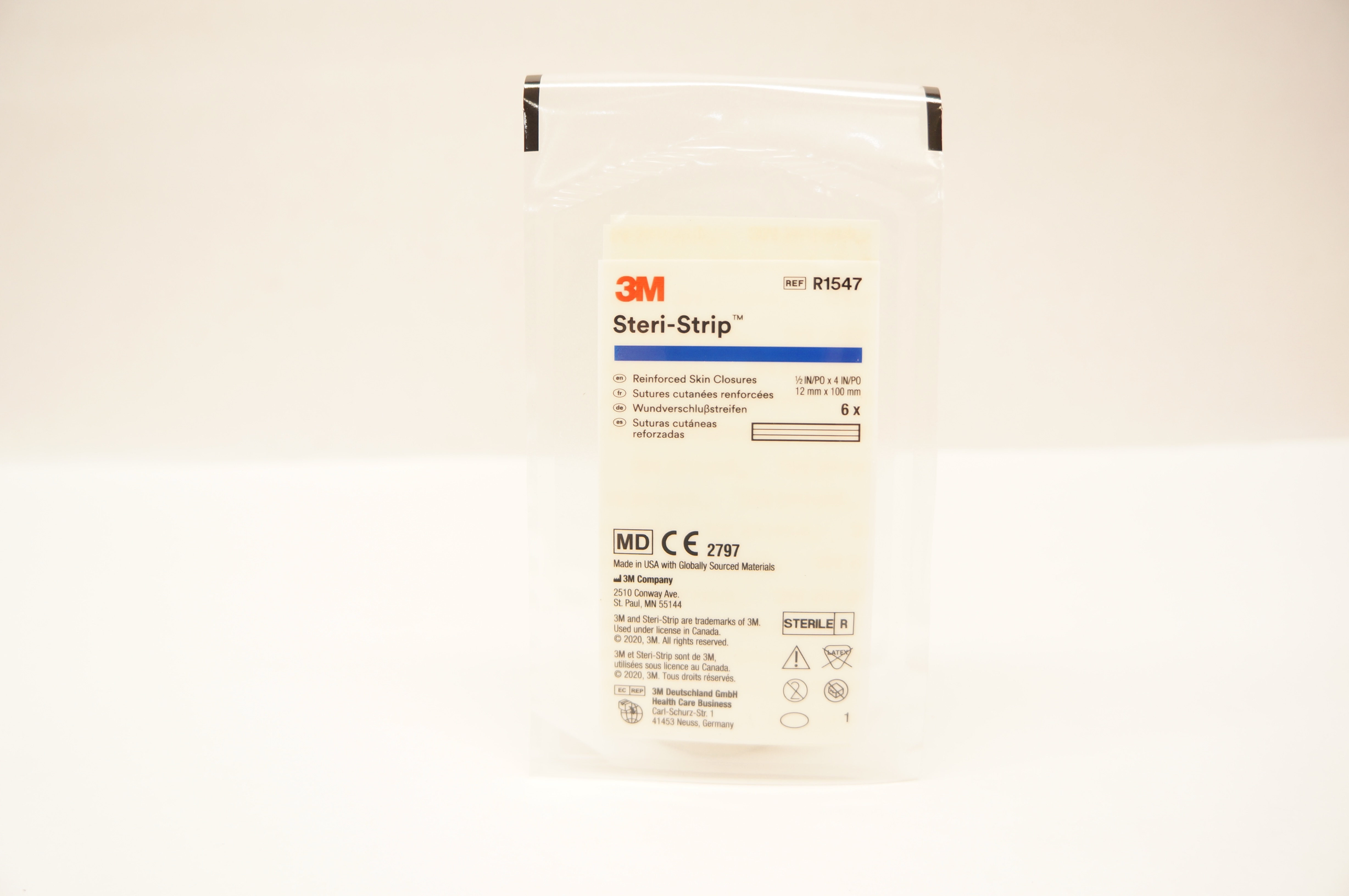 3M R1547 Steri-Strip Reinforced Skin Closures 1/2inch x 4inch - Pack of 6
