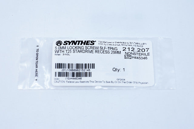 Synthes 212.207 5.0mm Locking Screw Self-Tapping With T25 Stardrive Recess 26mm