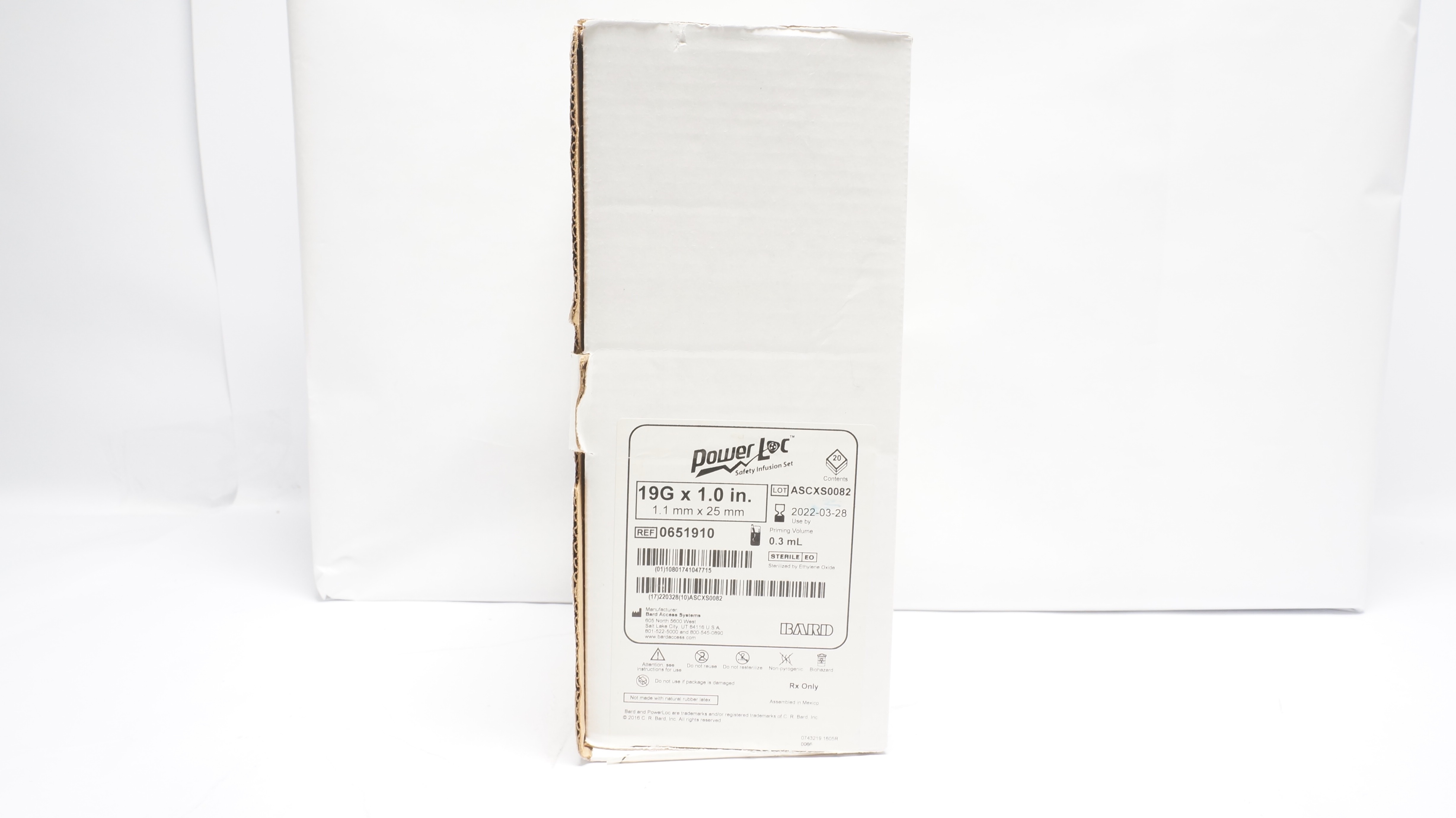 Bard 0651910 PowerLoc Safety Infusion Set 19G x 1.0inch - Box of 20 (x)