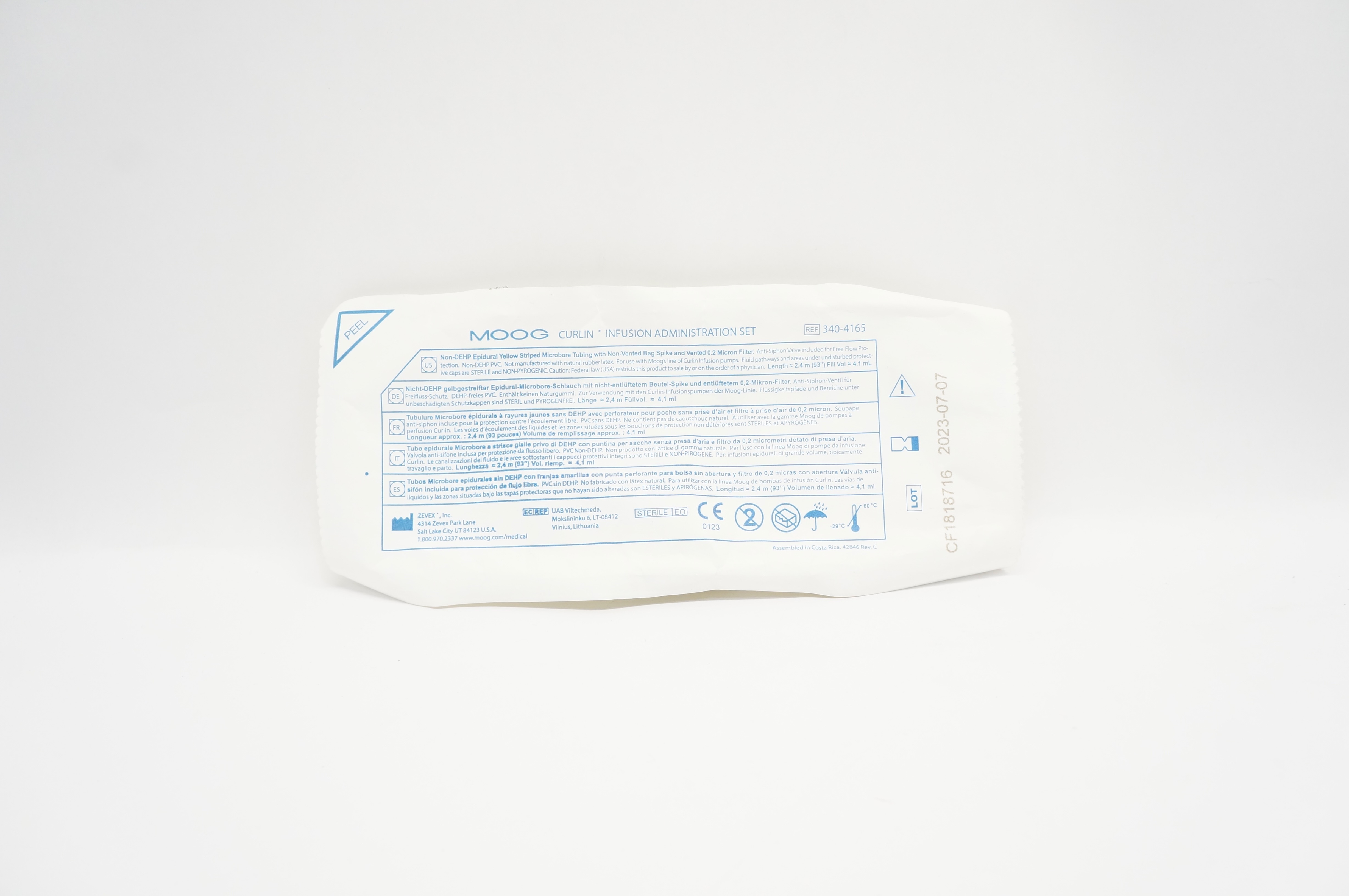 Zevex 340-4165 Moog Curlin Infusion Administration Set 93inch x 4.1mL (Approx.)