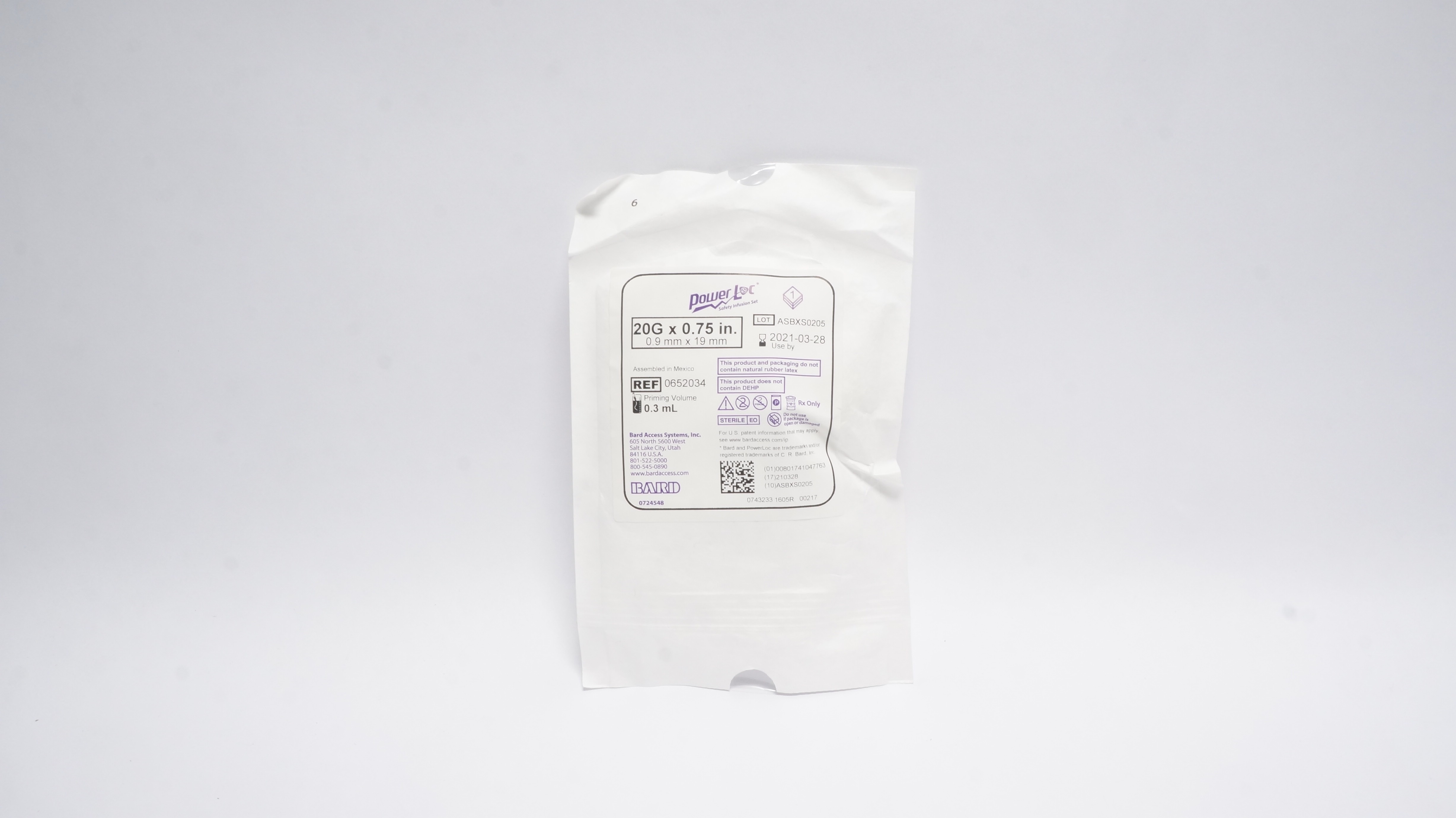 Bard 0652034 PowerLoc Safety Infusion Set 20G x 0.75inch Prim. Vol. 0.3mL (x)