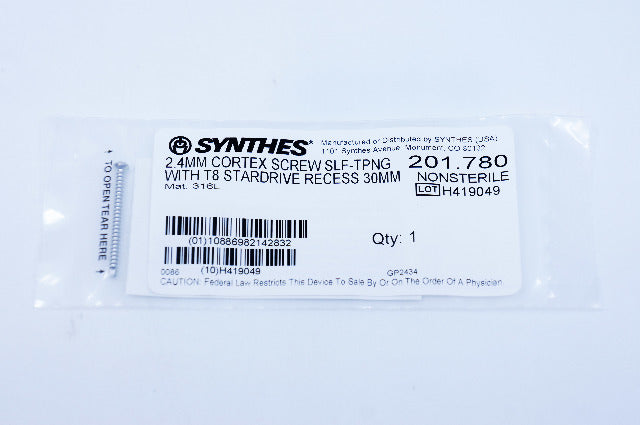 Synthes 201.780 2.4mm Cortex Screw Self-Tapping With T8 Stardrive Recess 30mm