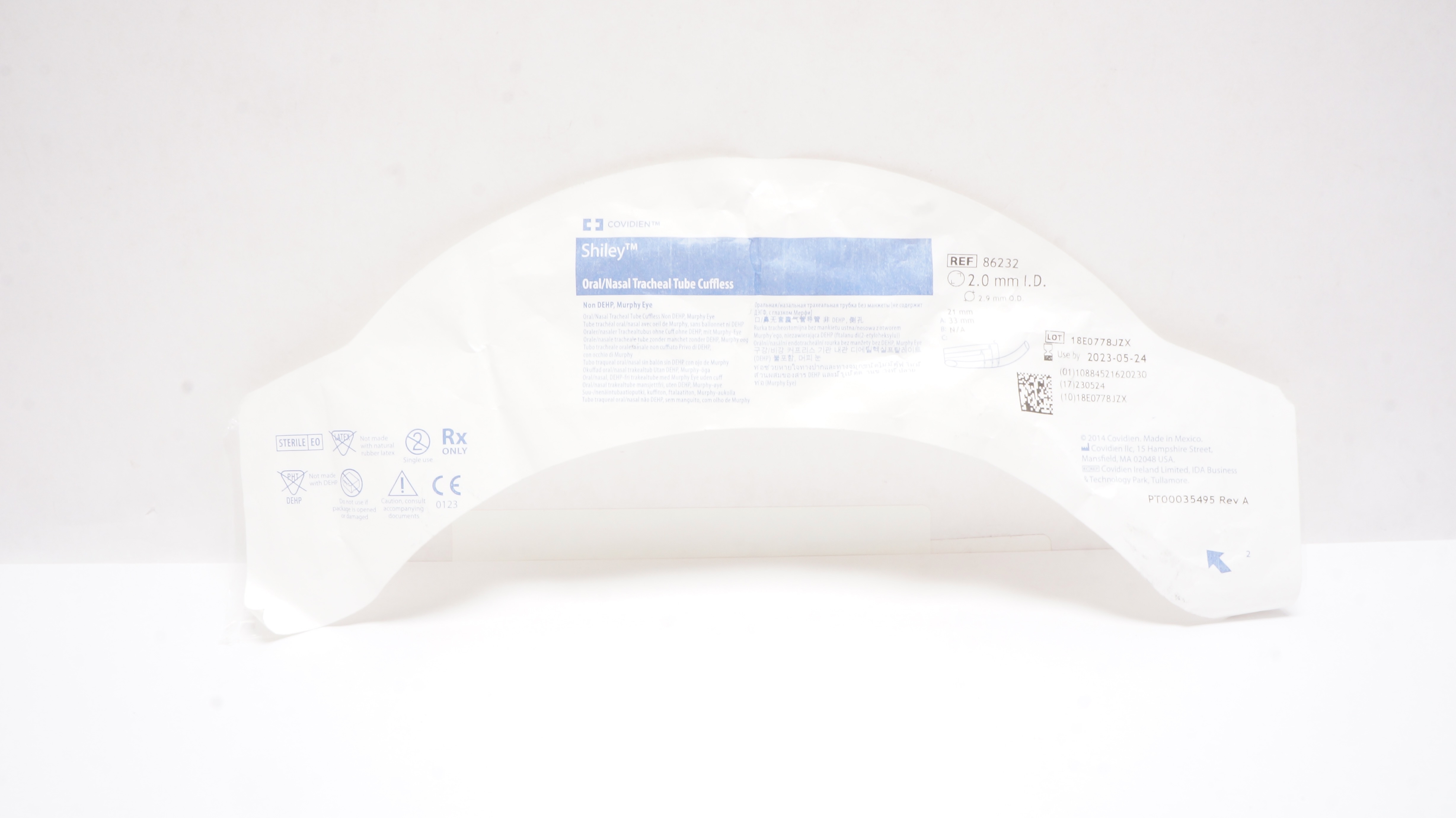Covidien 86232 Shiley Oral/Nasal Endotracheal Tubes Cuffless 2.0mm x 2.9mm