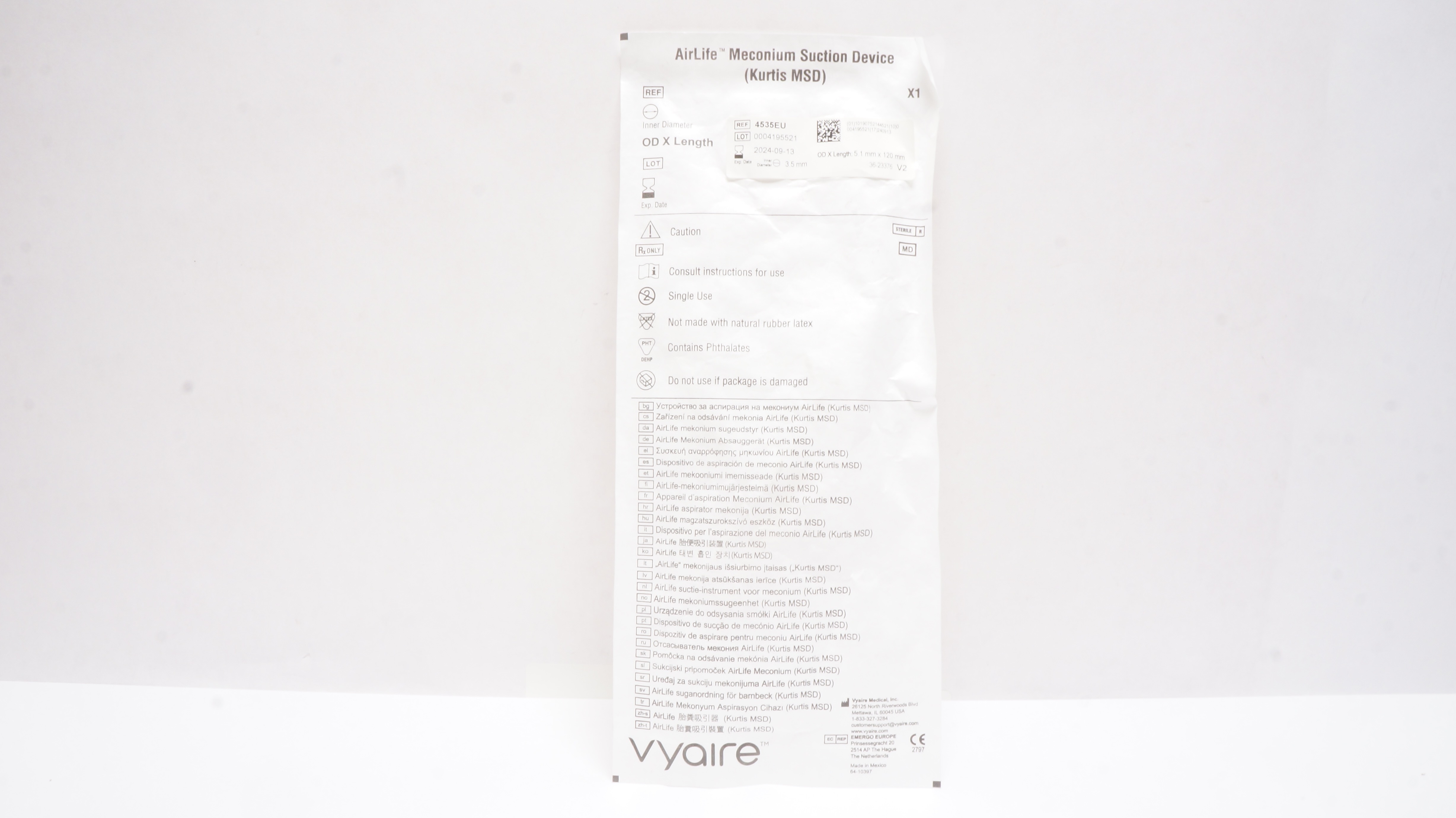 Vyaire 4535EU AirLife Meconium Suction Device Kurtis MSD 3.5 x 5.1 x 120mm