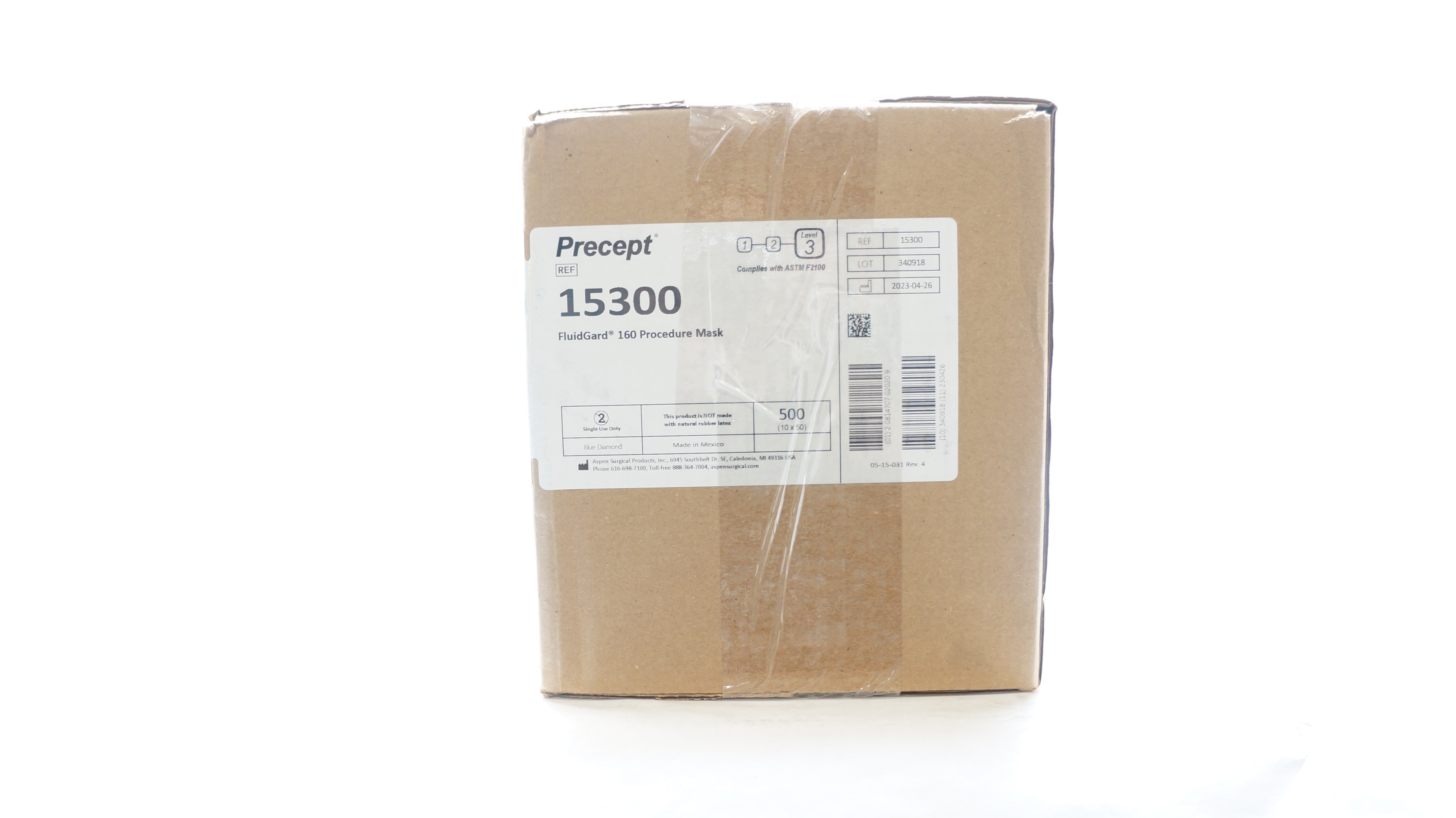 Aspen 15300 Precept FluidGard 160 Procedure Mask - Case of 500
