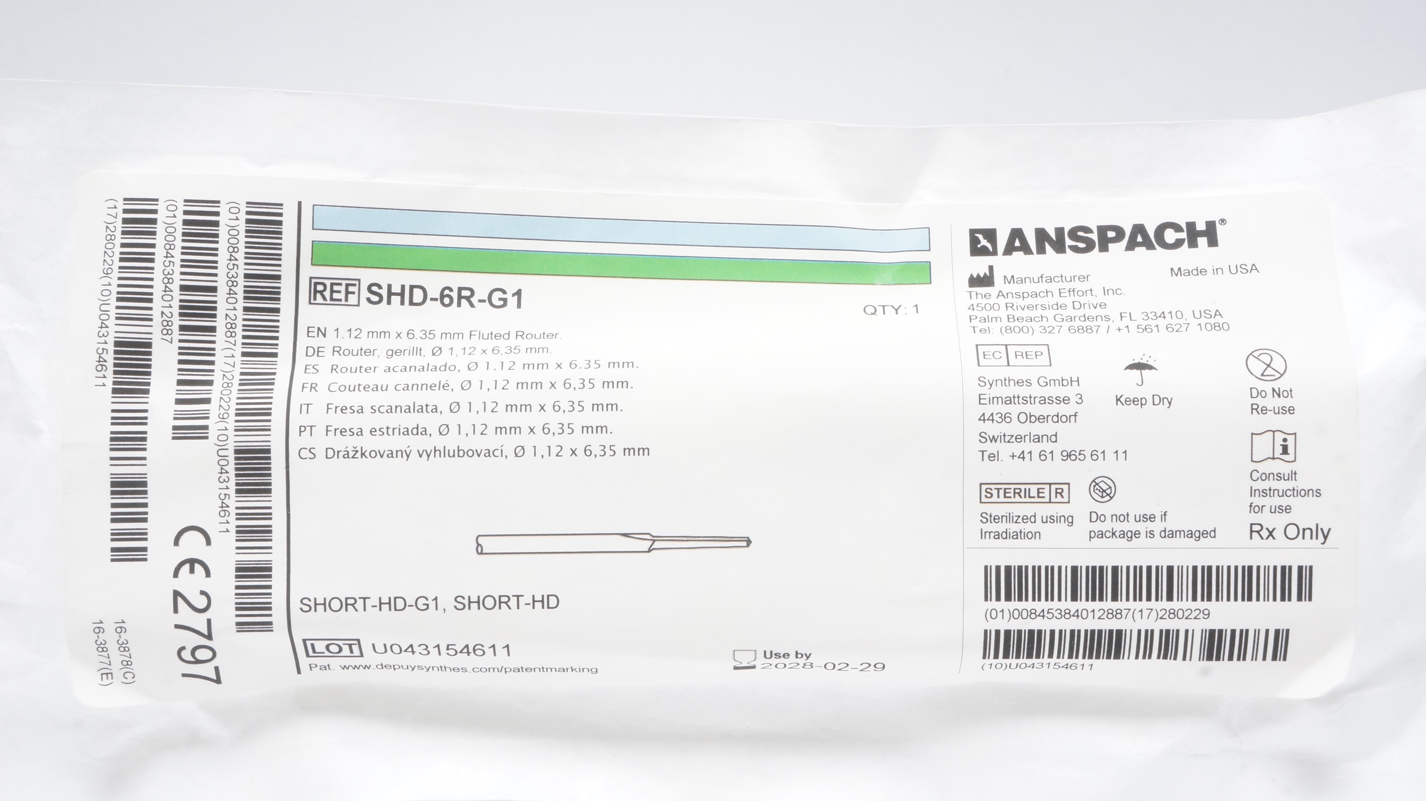 Anspach SHD-6R-G1 Fluted Router 1.12mm x 6.35mm