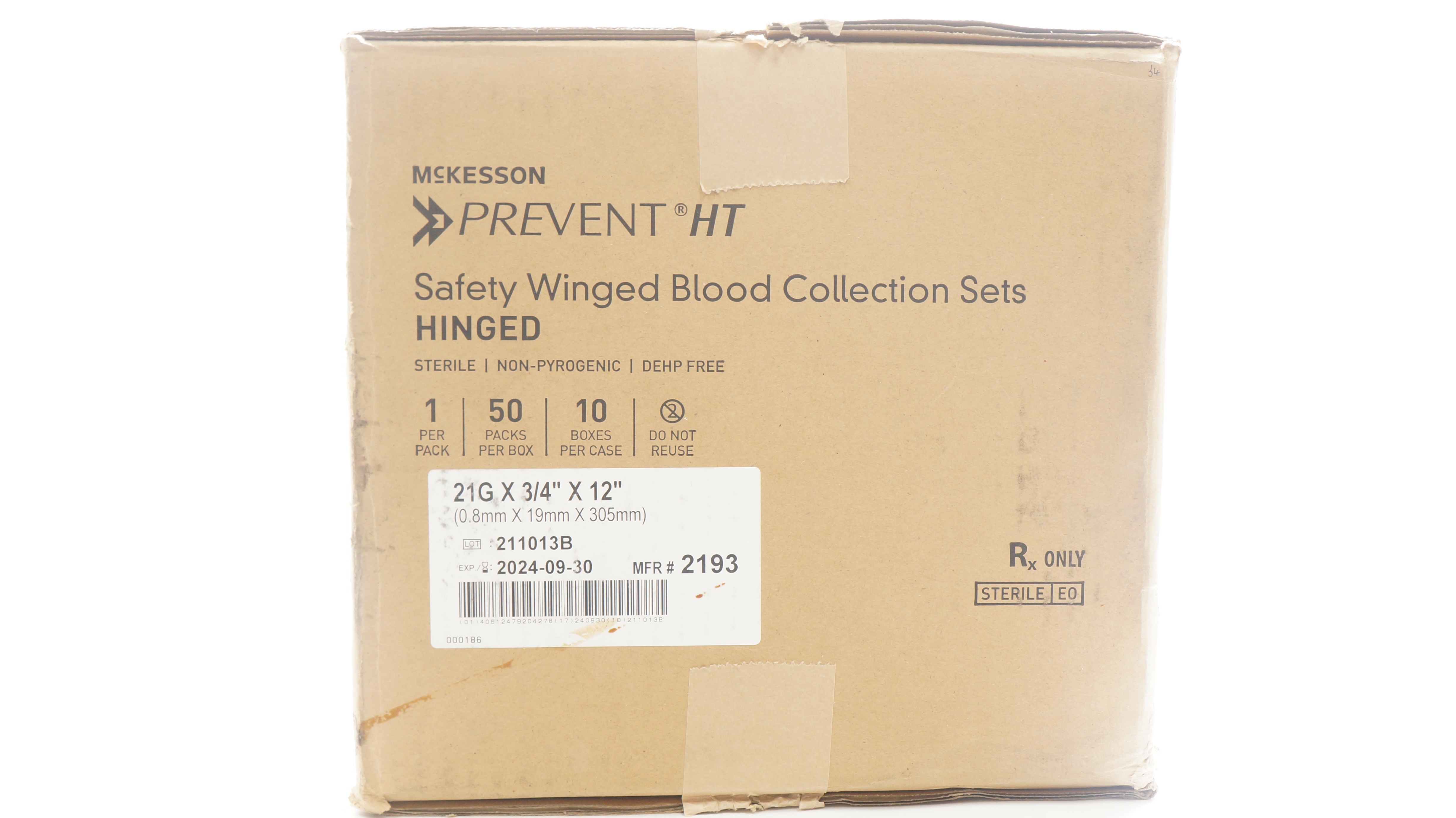 Mckesson 2193 Prevent HT Safety Winged Blood Collection Sets Hinged -Case of 500