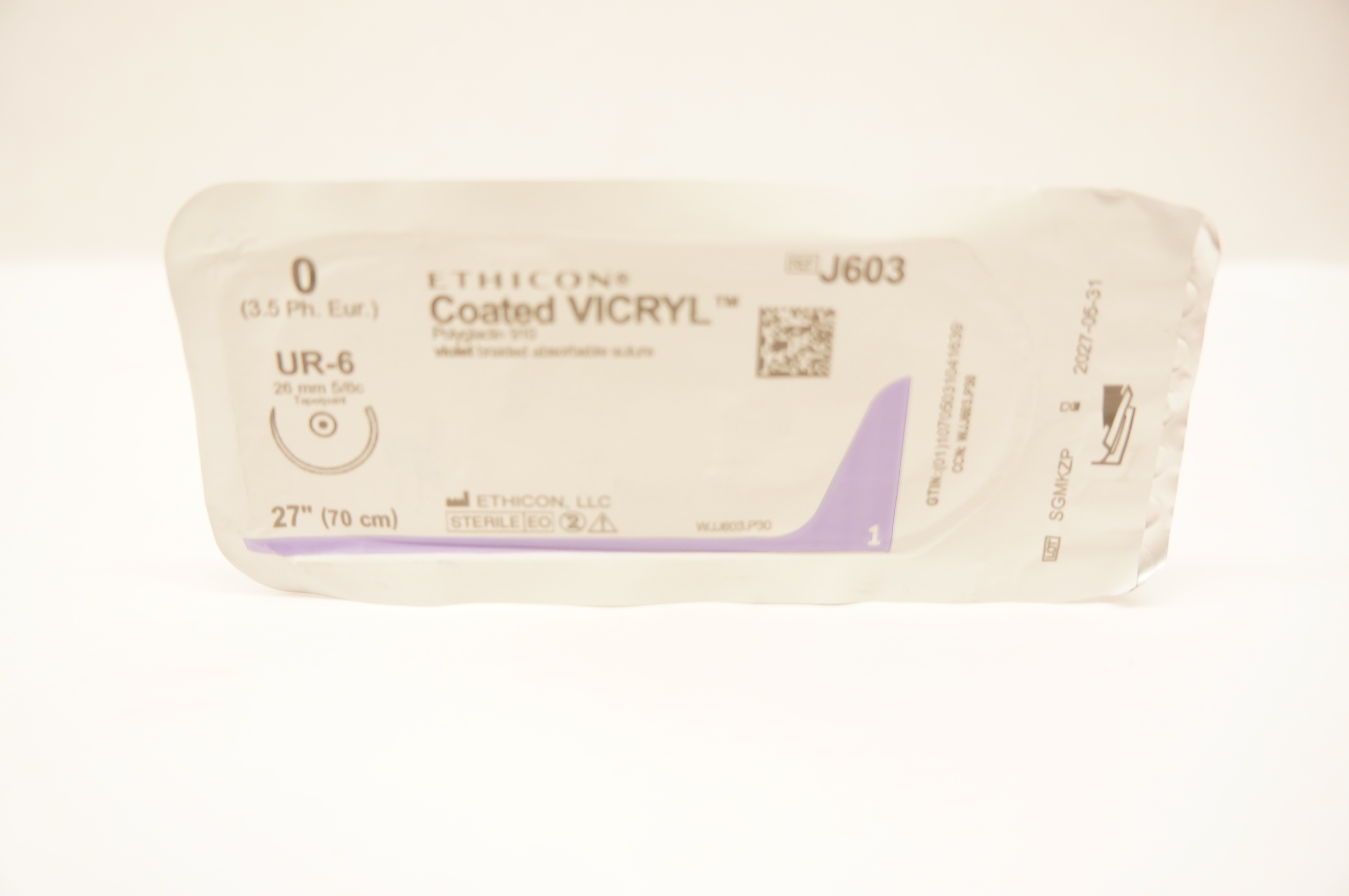 Ethicon J603 0 Coated VICRYL Stre UR-6 26mm 5/8c Taperpoint, 27inch