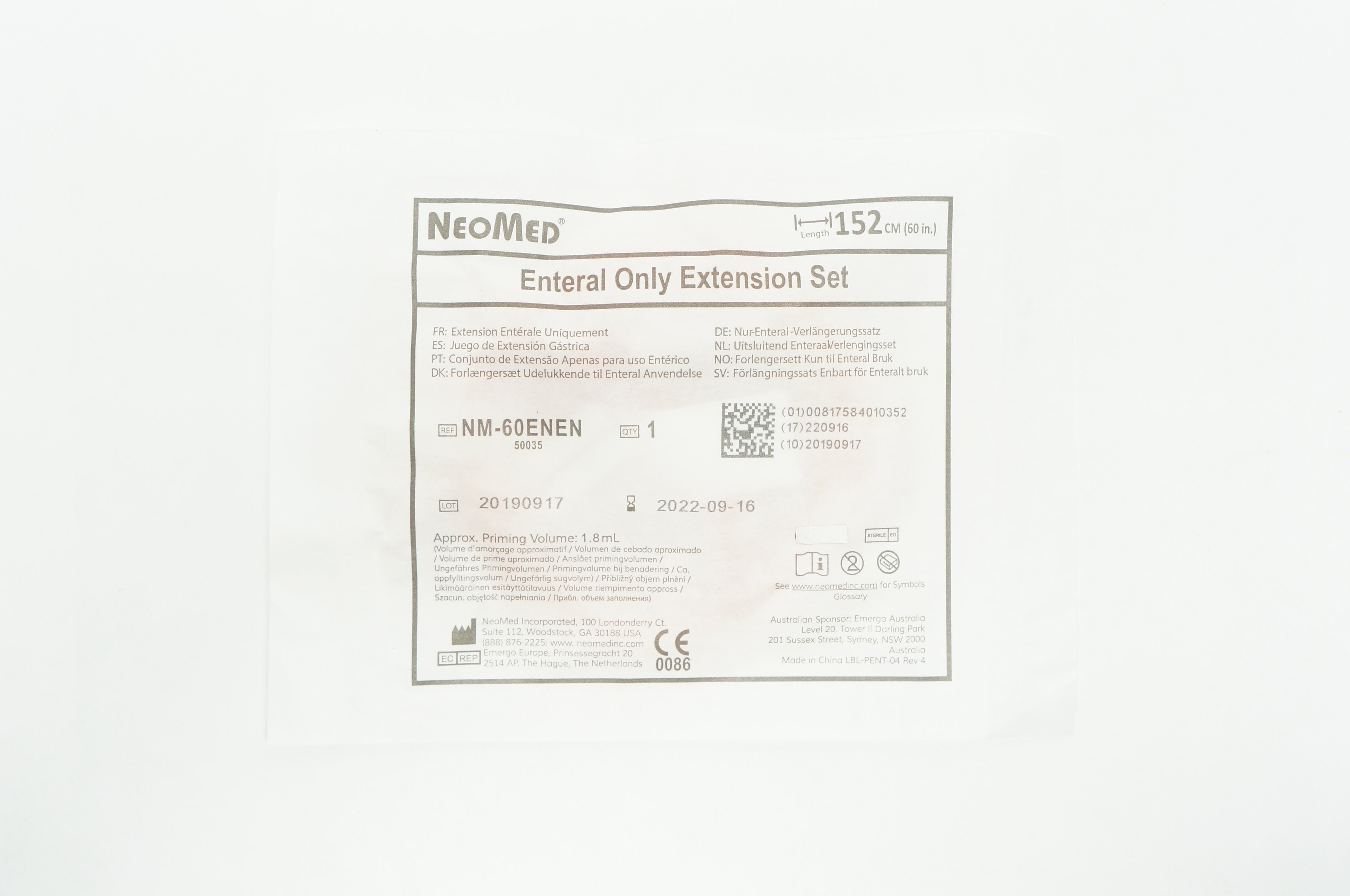 NeoMed NM-60ENEN Enteral Only Extension Set 60inch Approx. Priming Volume 1.8mL