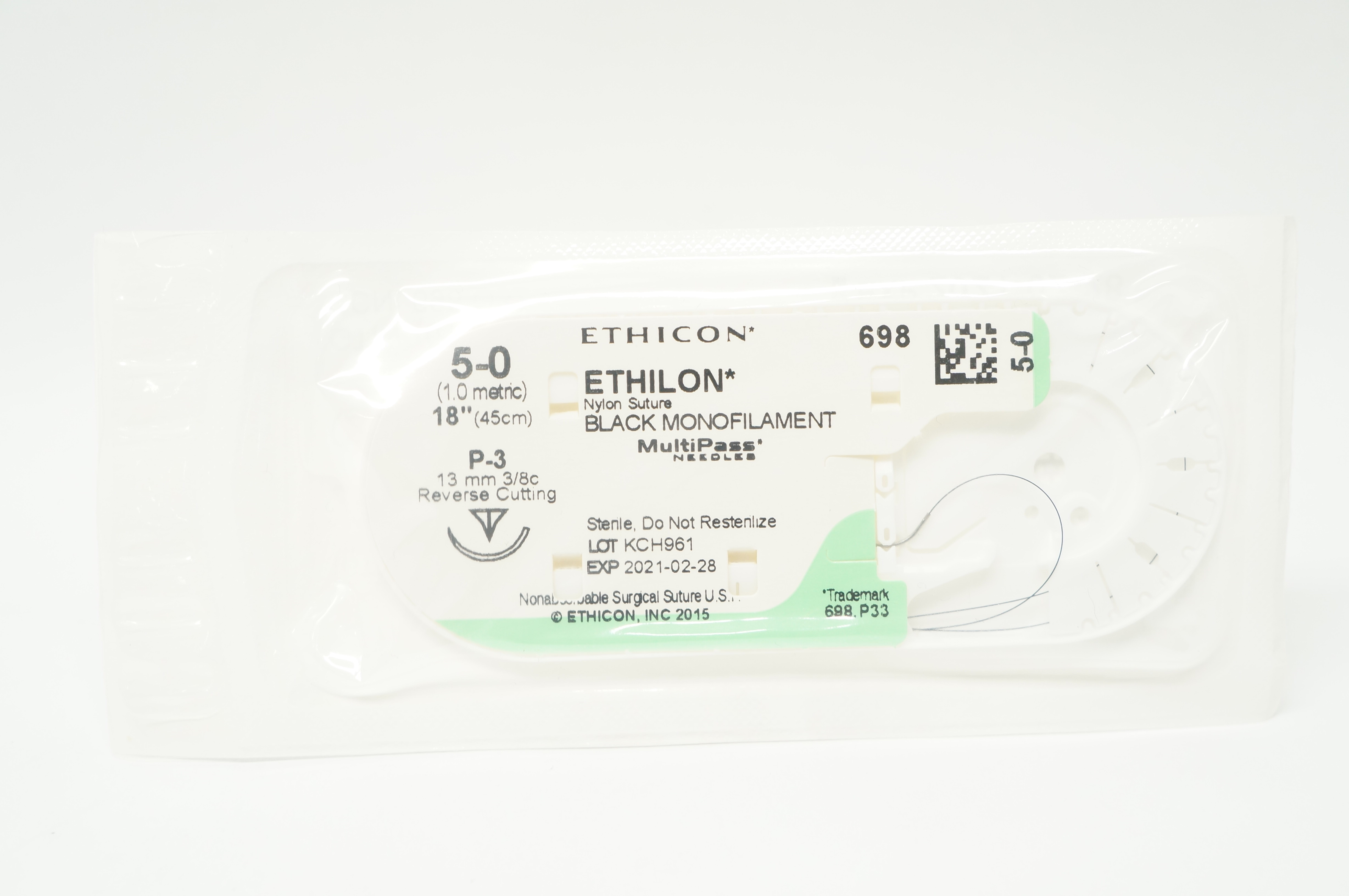 Ethicon 698 5-0 ETHILON P-3 13mm 3/8c Reverse Cutting 18inch (x)