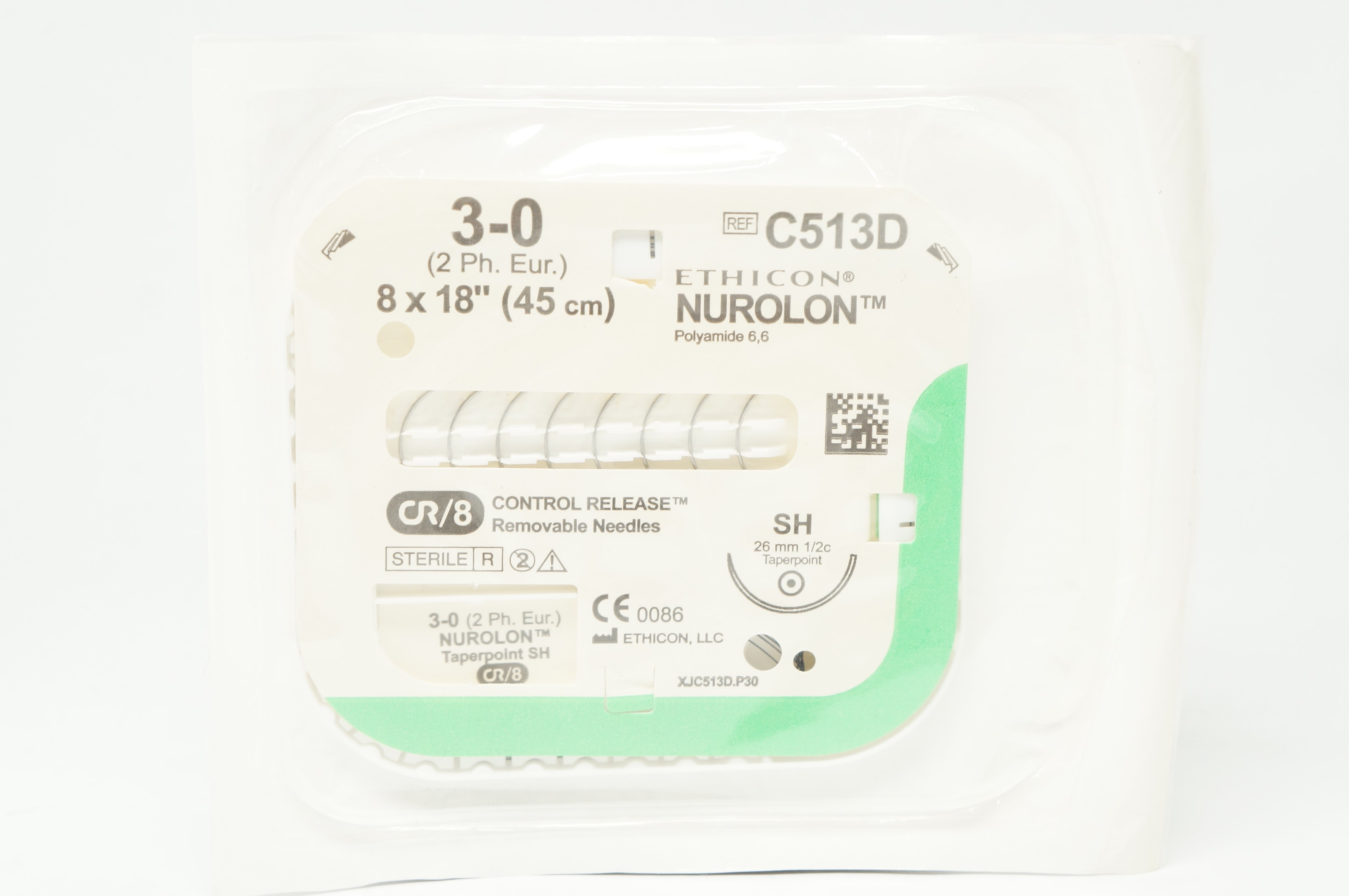 Ethicon C513D 3-0 Nurolon Polyamide 6.6 SH 26mm 1/2c Taperpoint 8 x 18inch CR/8
