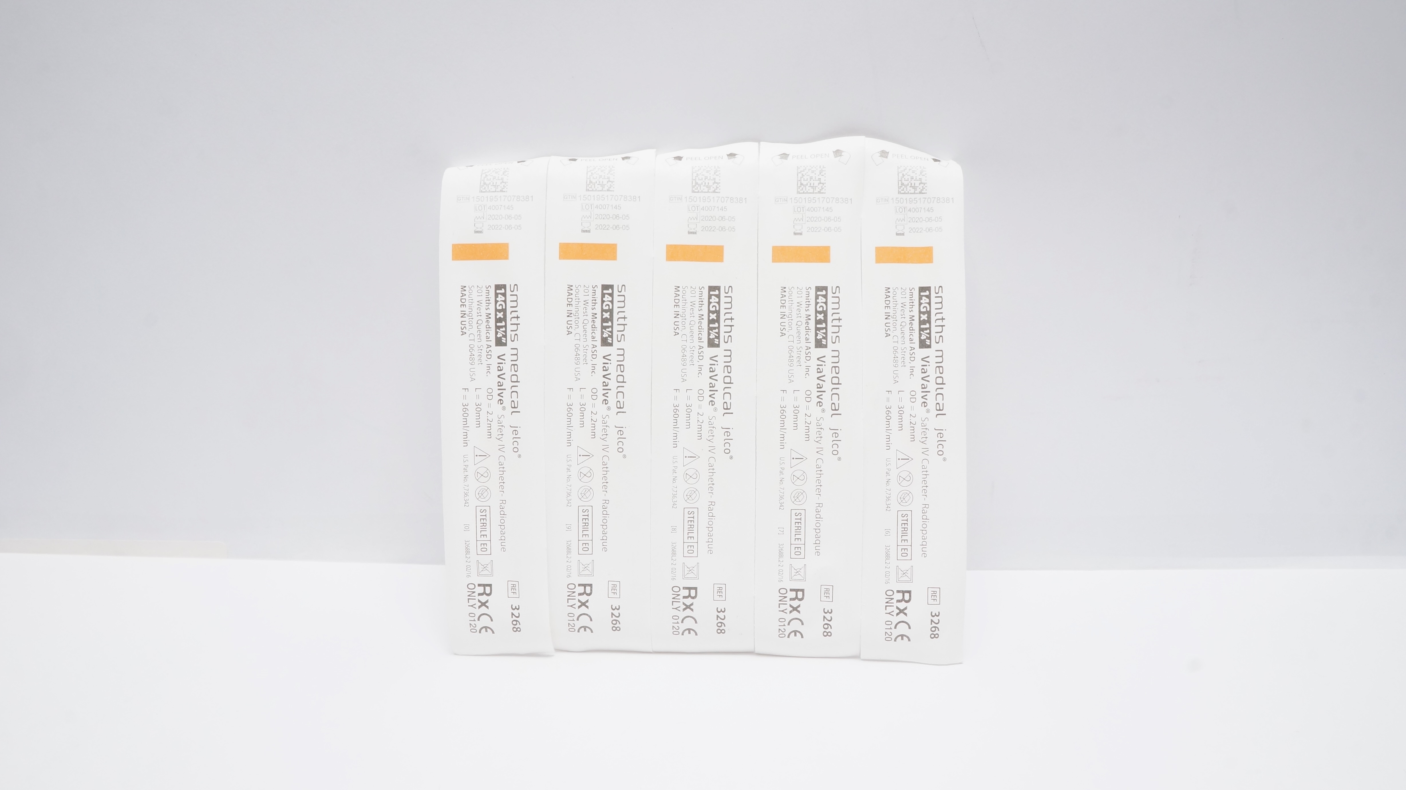 Smiths Medical 3268 JELCO Safety IV Cath. 14G x 1-1/4inch (x) - Lot of 5