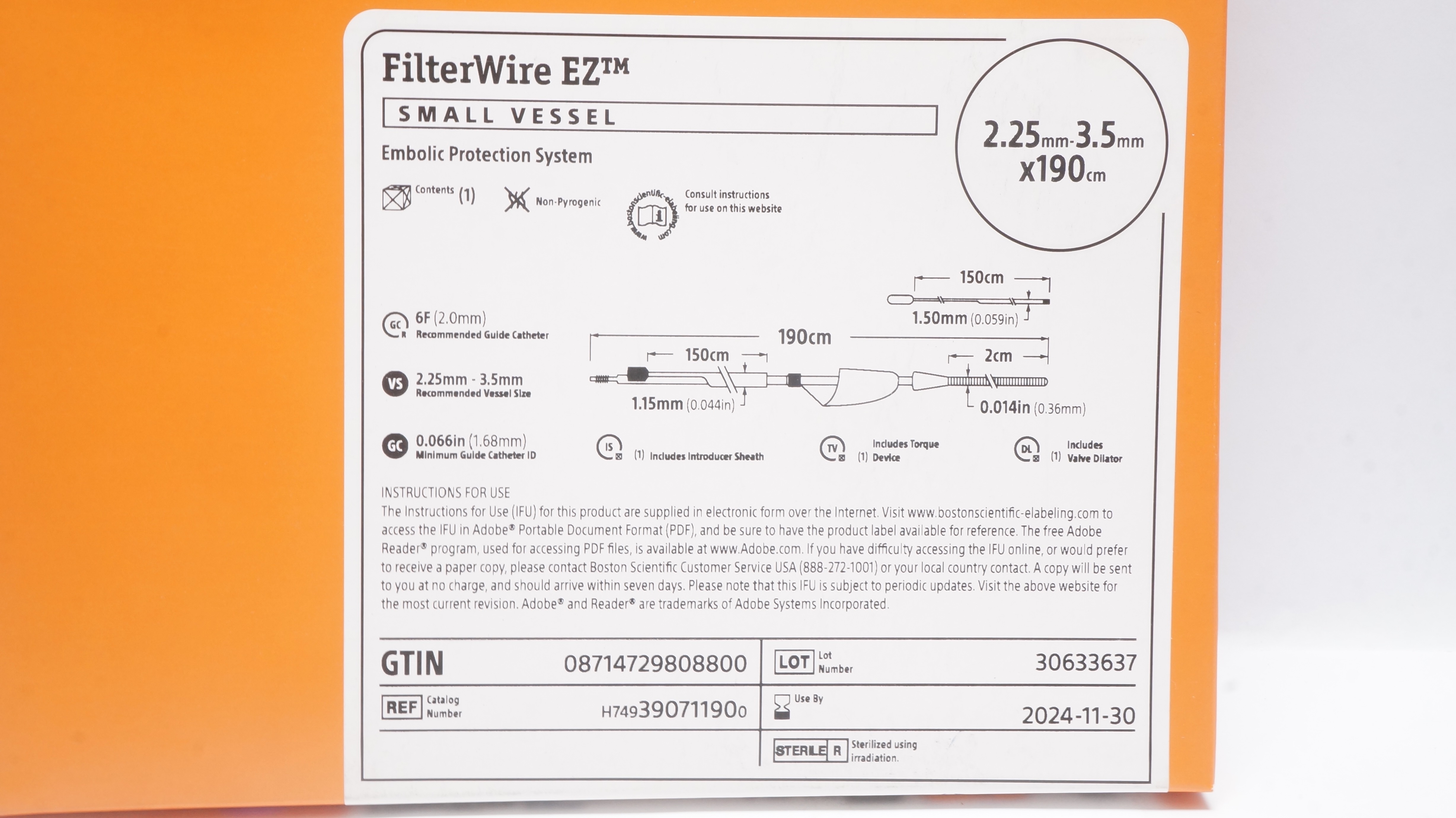 Boston Scientific H749390711900 Embolic Protection System 2.25-3.5mm x 190cm (x)