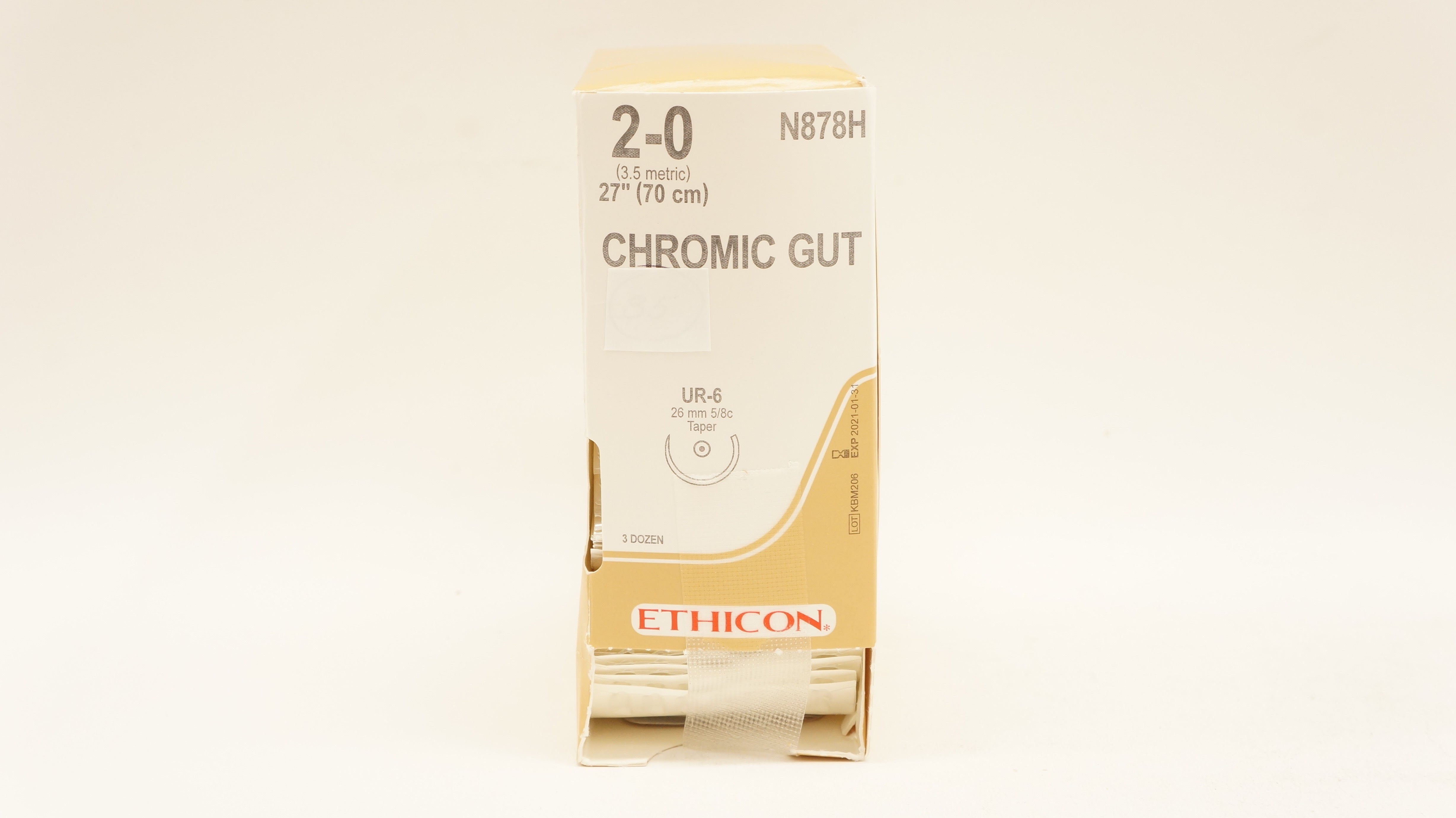 Ethicon N878H 2-0 CHROMIC GUT UR-6 26mm 5/8c Taper 27inch - Box of 36 (x)