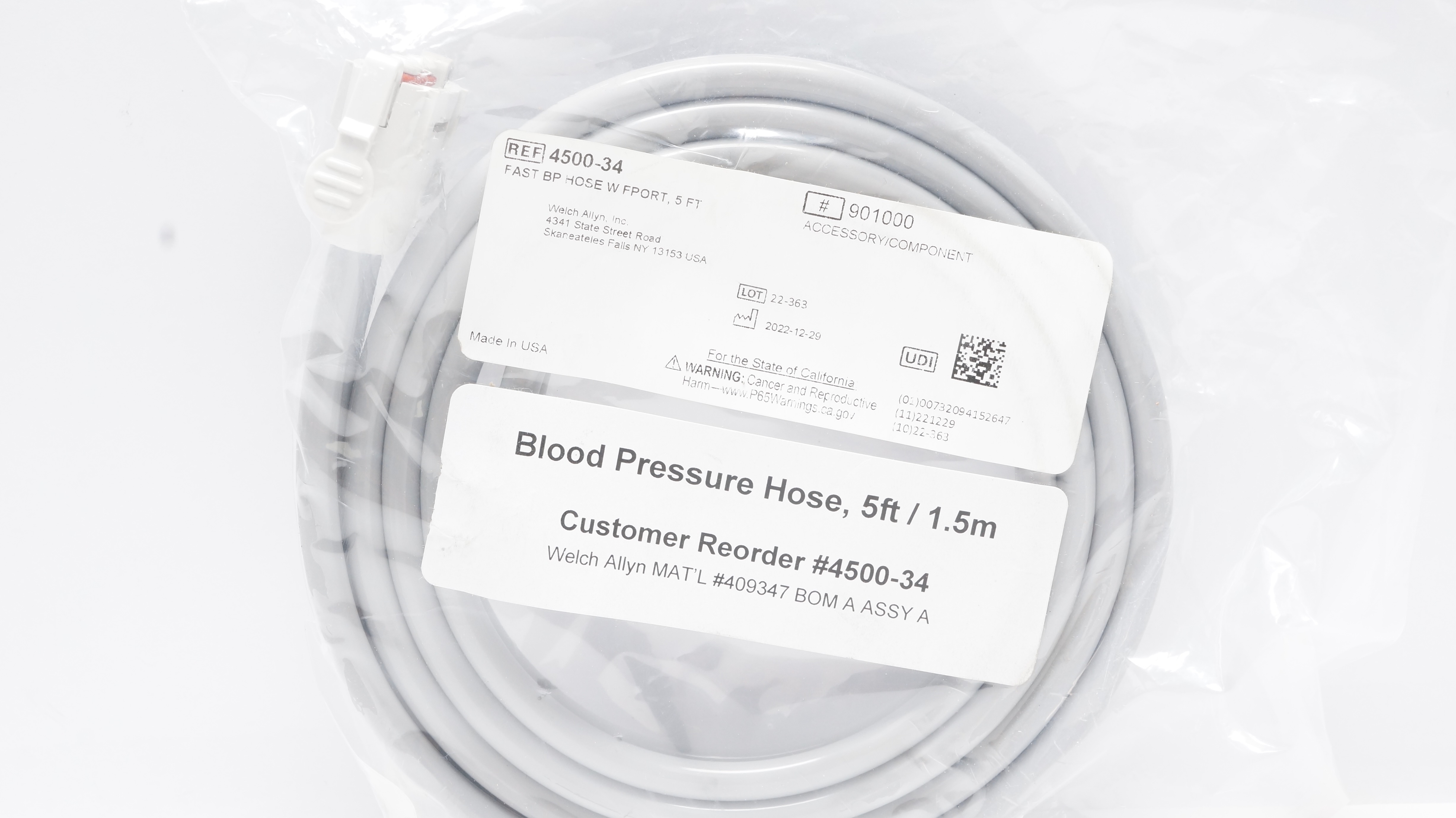 Welch Allyn 4500-34 Blood Pressure Hose with Flexiport 5 ft.