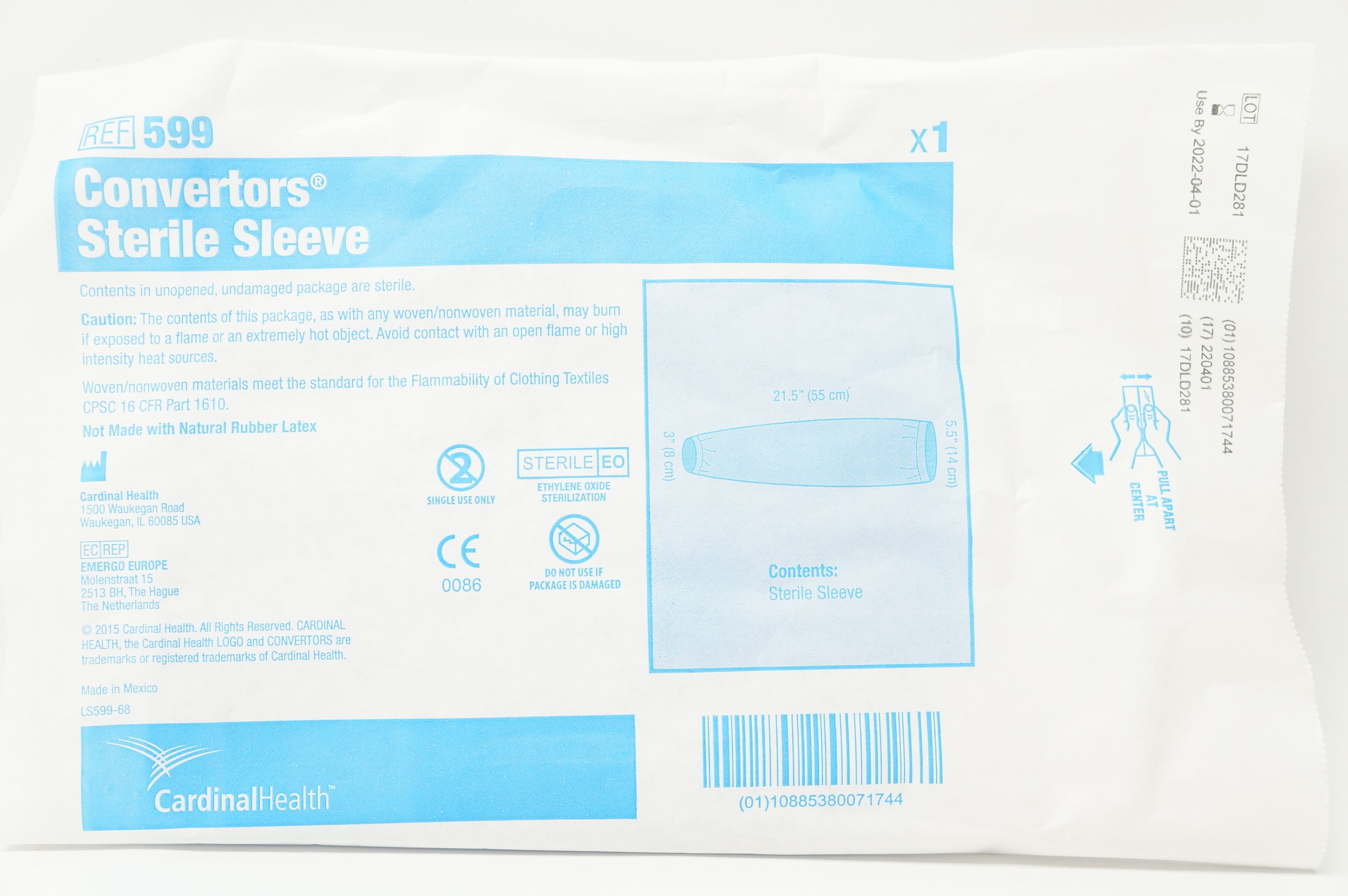 Cardinal Health 599 Convertors Sterile Sleeve 3 inch x 21 inch x 5.5 inch (x)