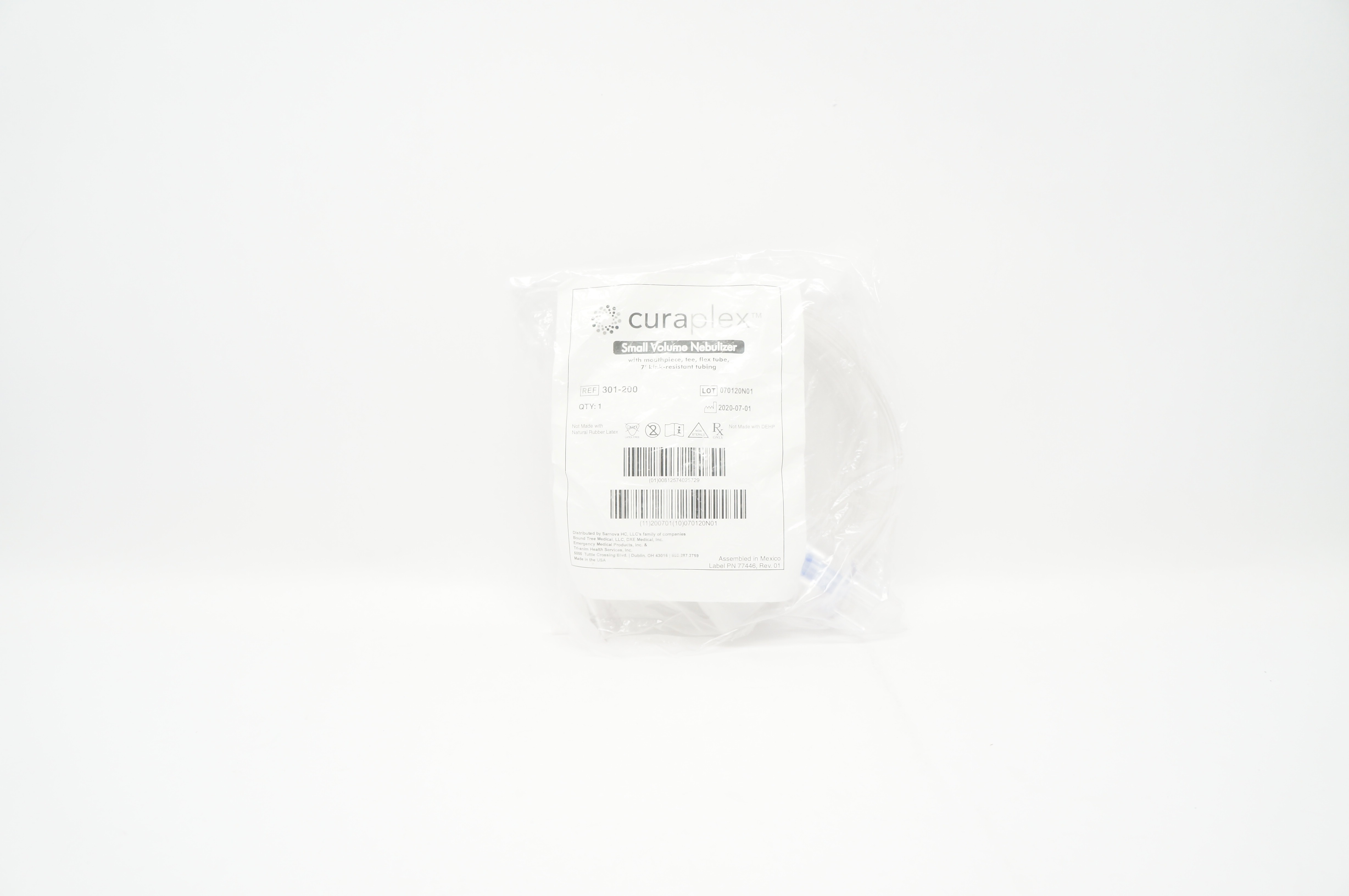Curaplex 301-200 Small Volume Nebulizer w/Mouthpiece,Tee, Flex Tube, 7ft. Tubing