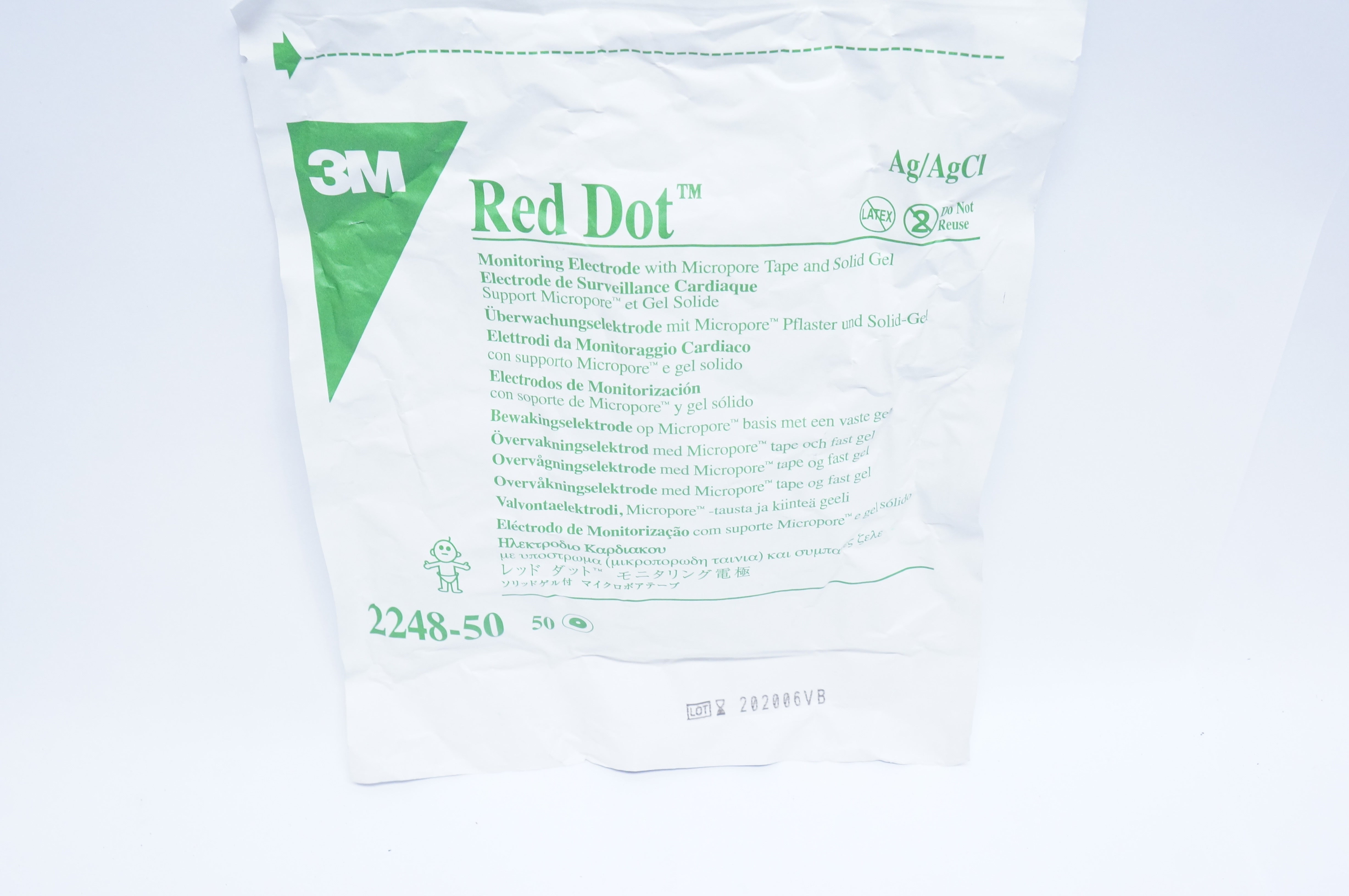 3M 2248-50 Red Dot Monitoring Electrode w/Micropore Tape&Solid Gel(x)-Pack of 50